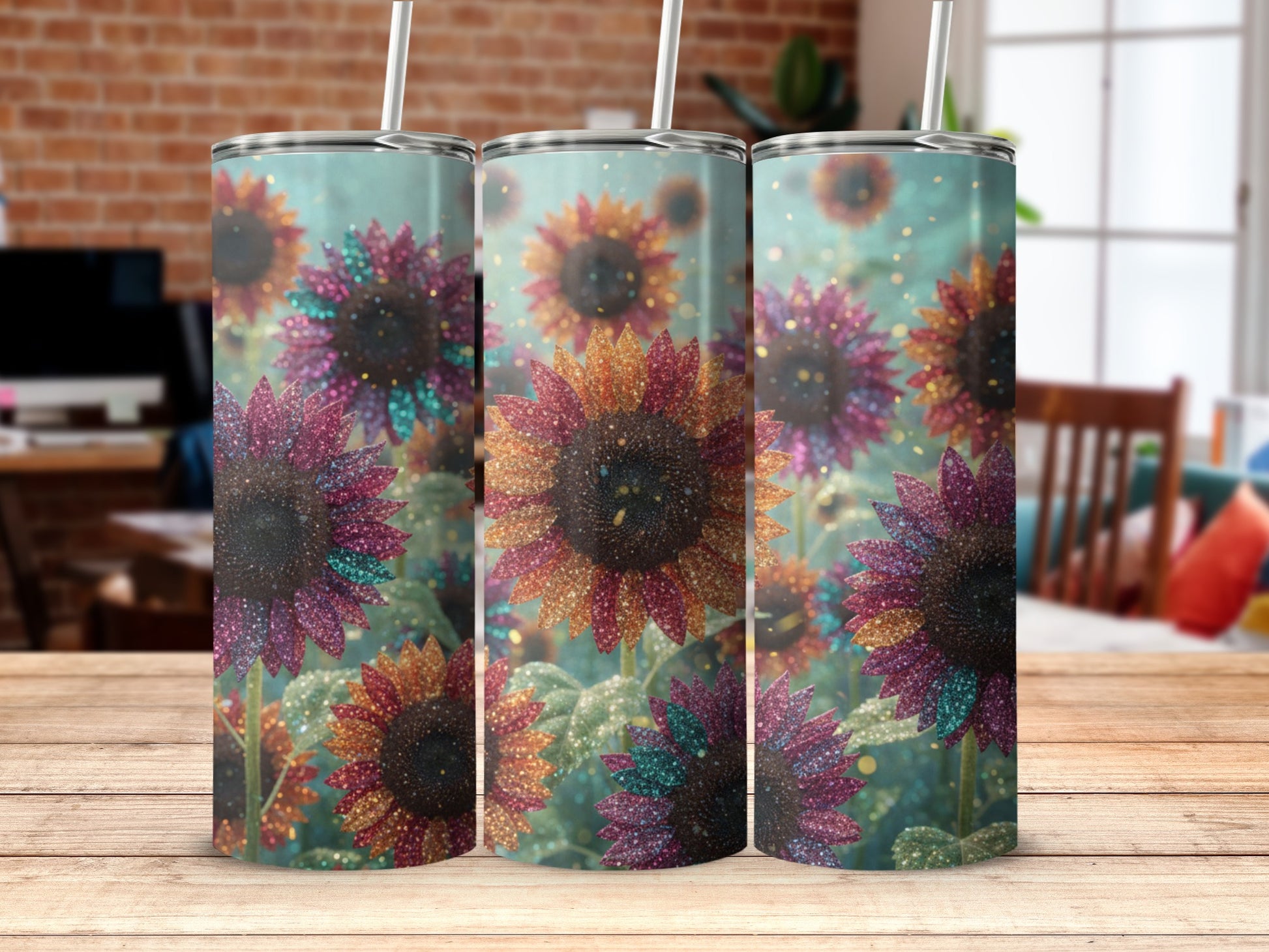 Sparkling Multicolored Sunflowers Tumbler