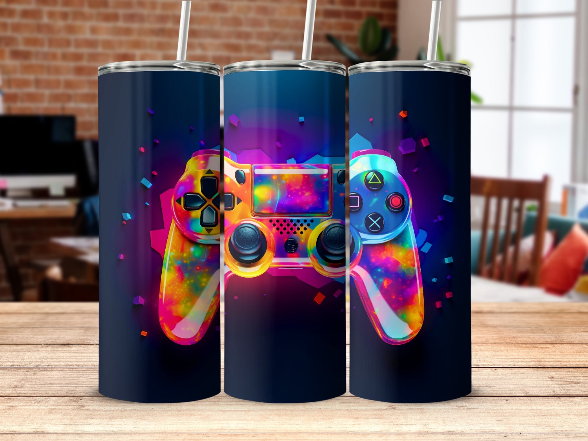 Colorful Retro Gaming Controller Travel Tumbler