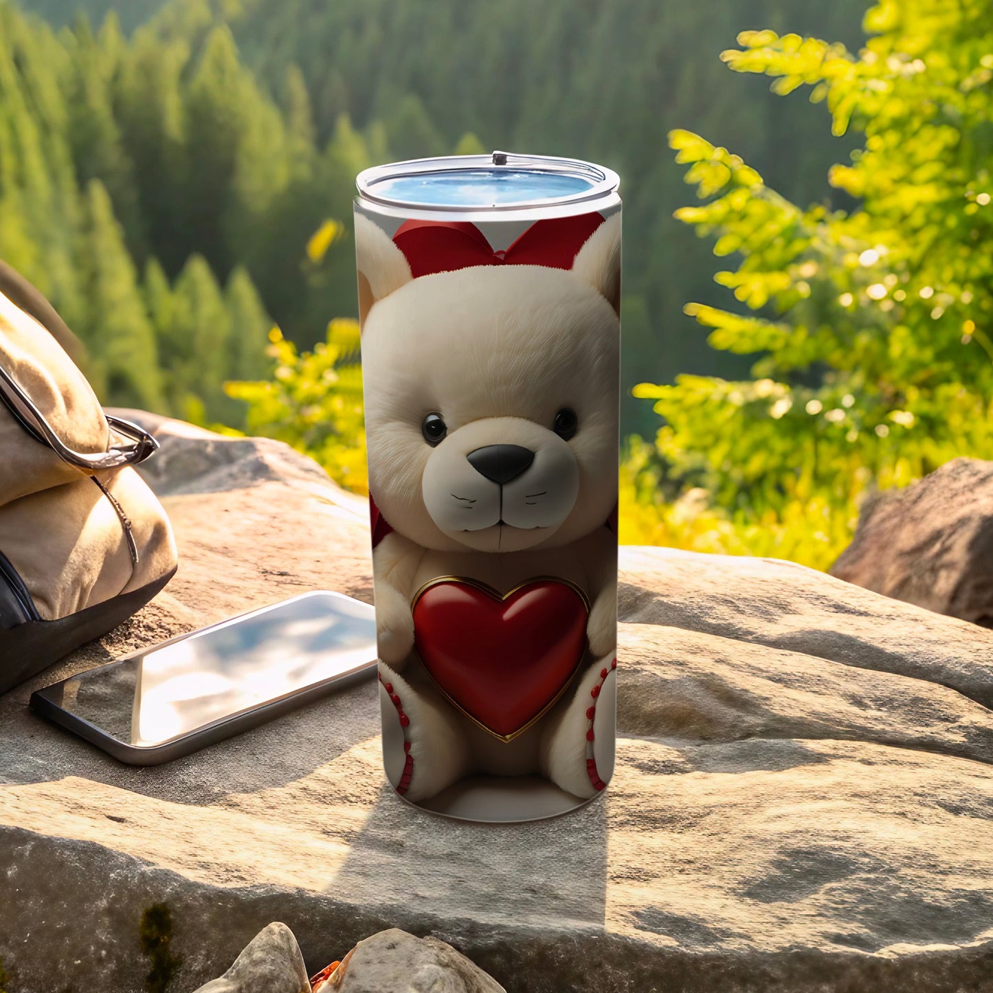 Adorable Teddy Bear with Red Heart Insulated Tumbler
