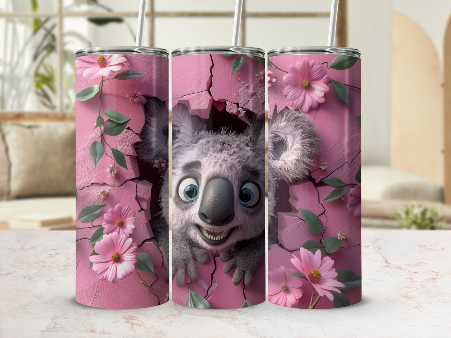 Koala Pink Flowers Wall Tumbler product type
Koala Tumbler, Pink Flowers, Cute Koala, Animal Design, Floral Pattern, Cracked Wall, Smiling Koala, Blue Eyes Tumbler, Unique Drinkware, Beverage Holder, Gift Idea, Adorable Koala, Nature Theme, Green Vines, Aesthetic Design, Happy Animal, Childrens Tumbler, Cute Creature, Drink Cup, Wildlife Art
