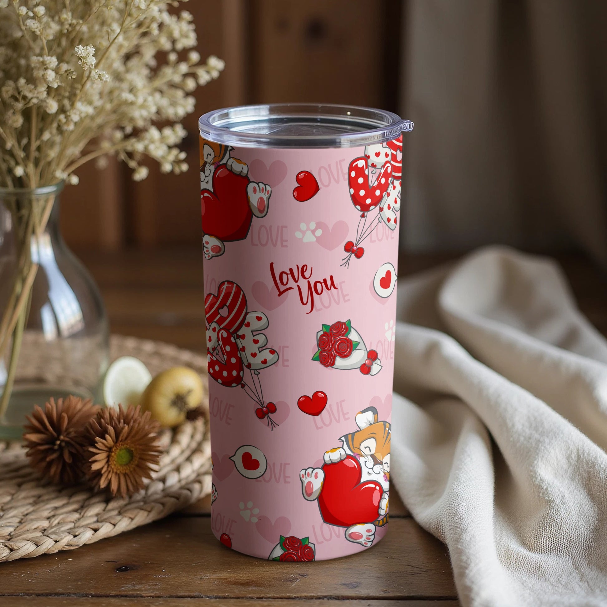 Cute Love You Cat and Heart Design Tumbler Gift