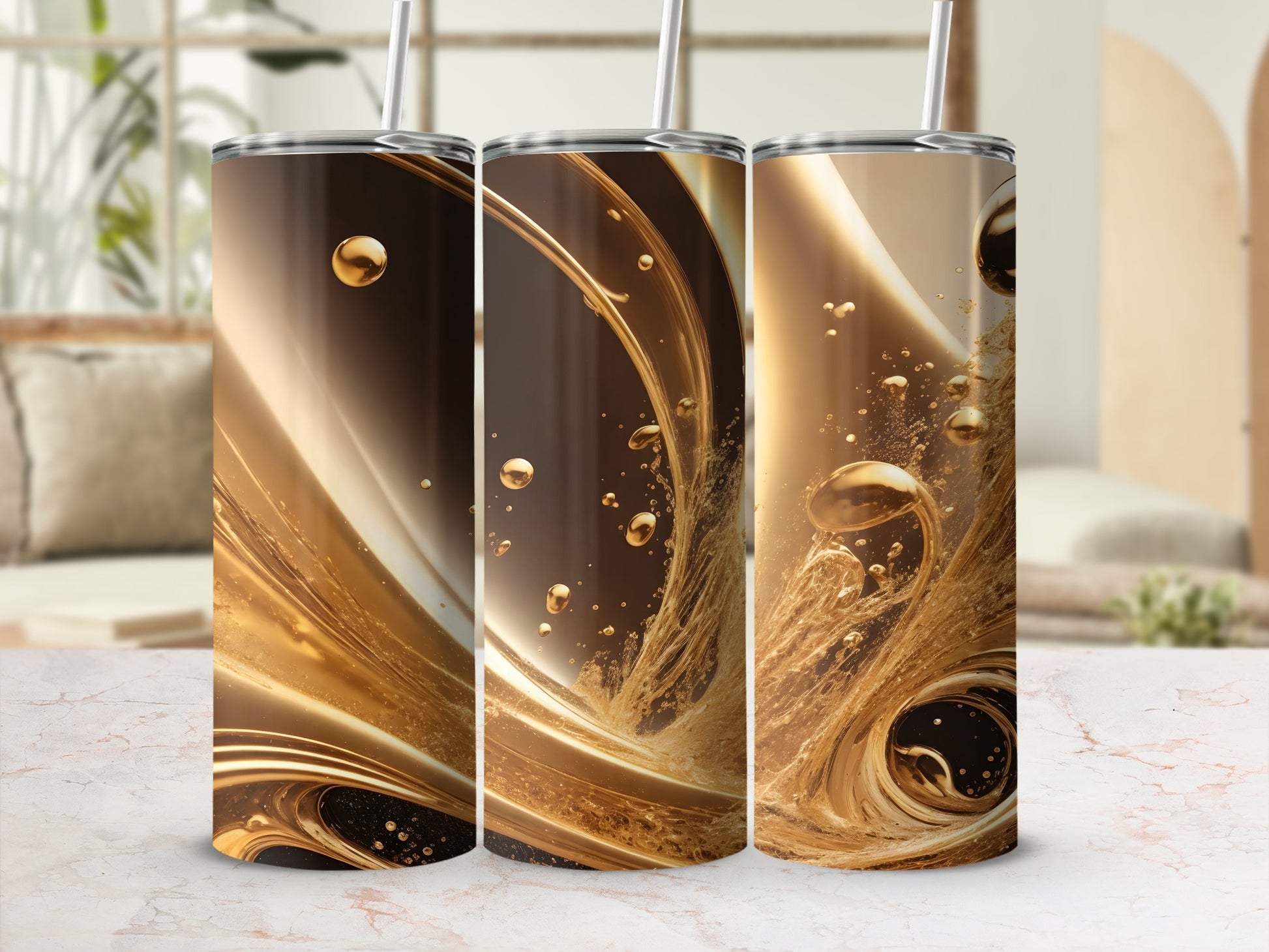 Shimmering gold brown liquid swirl dynamic bubbles product type