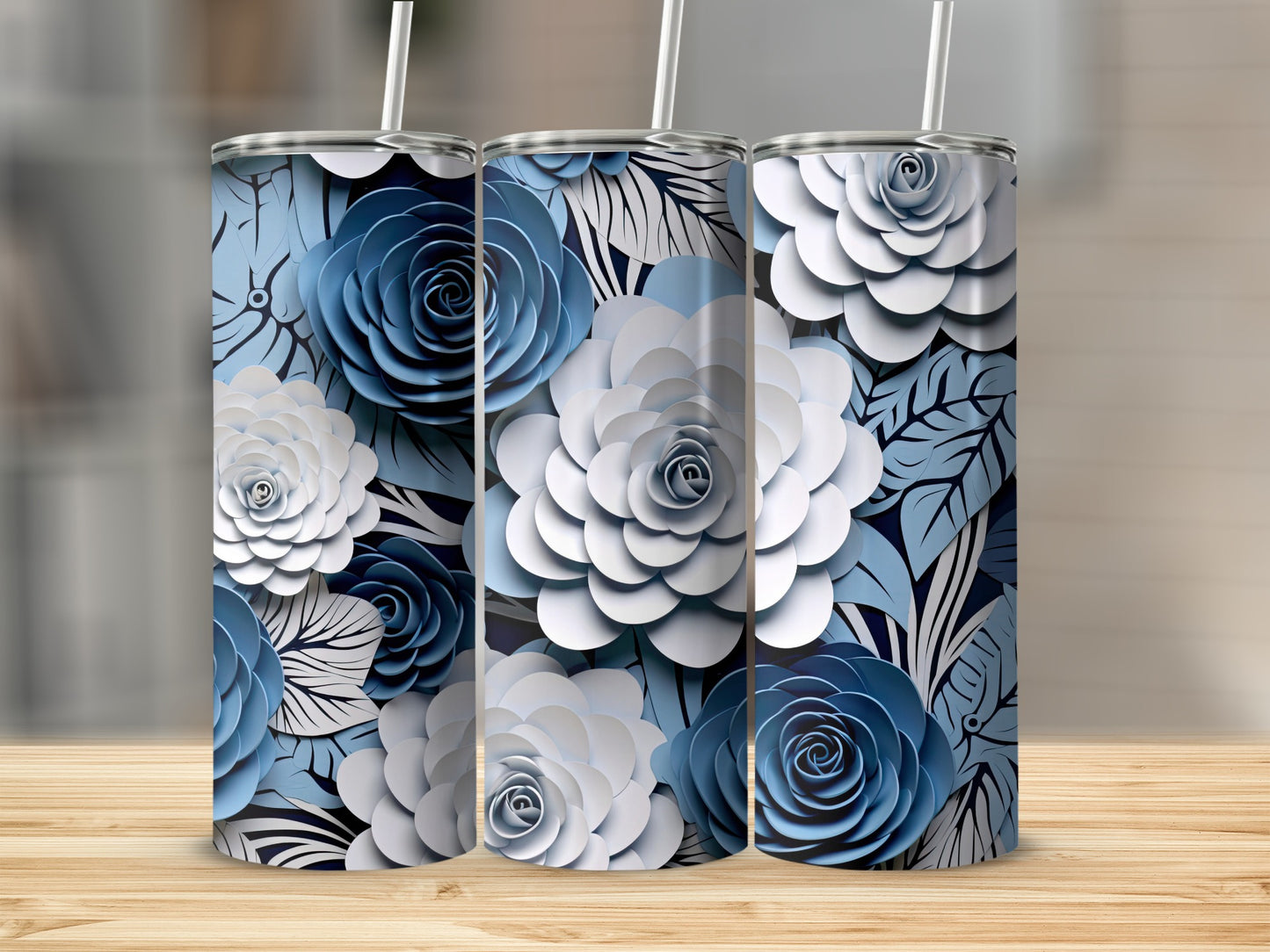 Elegant Blue and White Floral Design Tumbler