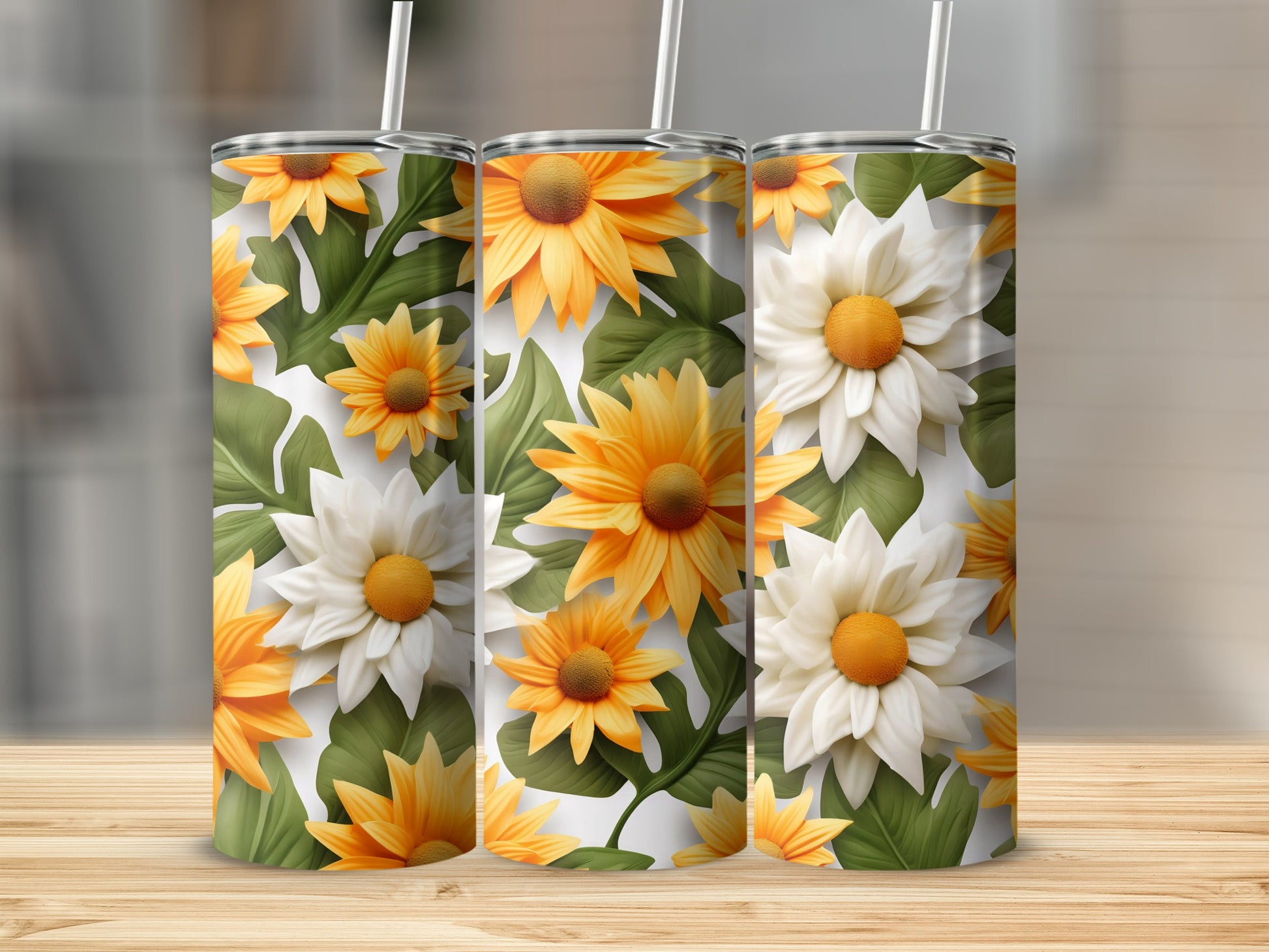 Sunflower and Daisy Floral Patterned Tumbler
