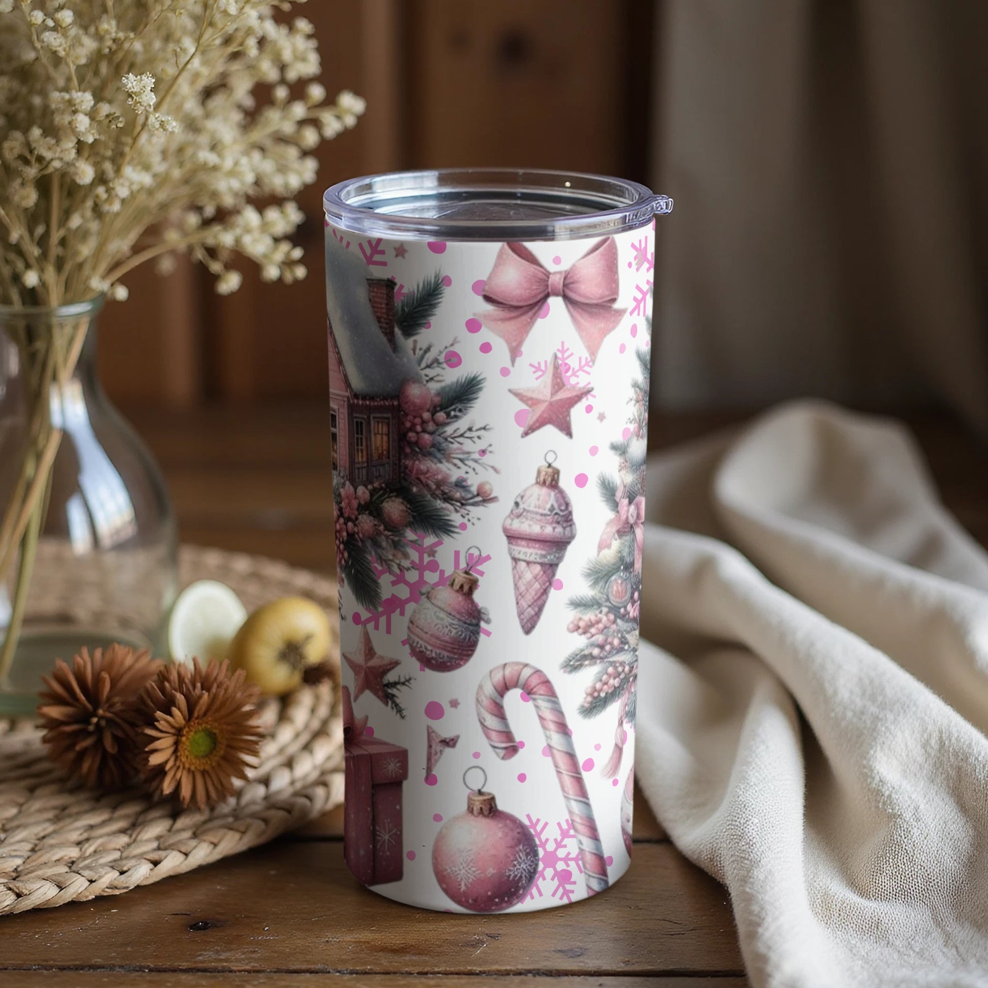 Festive Holiday Tumbler with Candy Canes and Ornaments