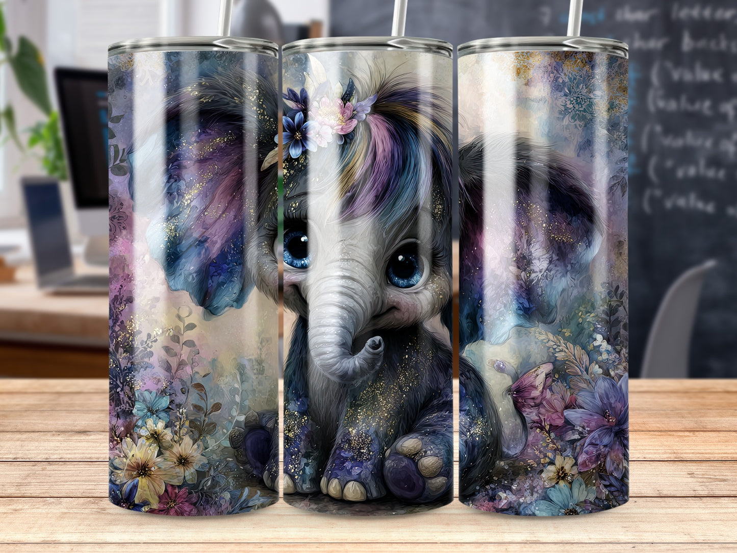 Cute Baby Elephant Surrounded By Flowers Tumbler