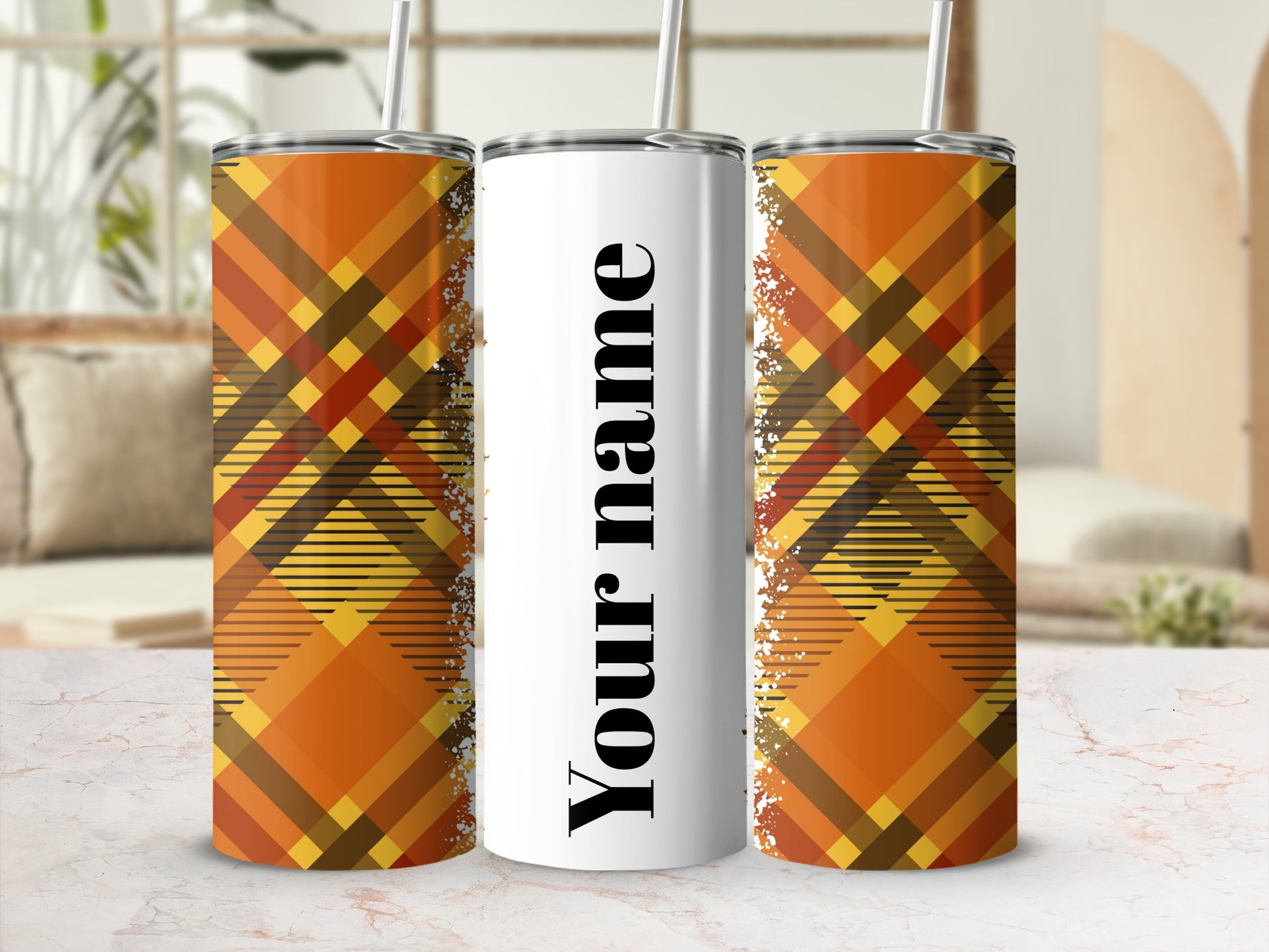Personalized Plaid Tumbler with Custom Name Text