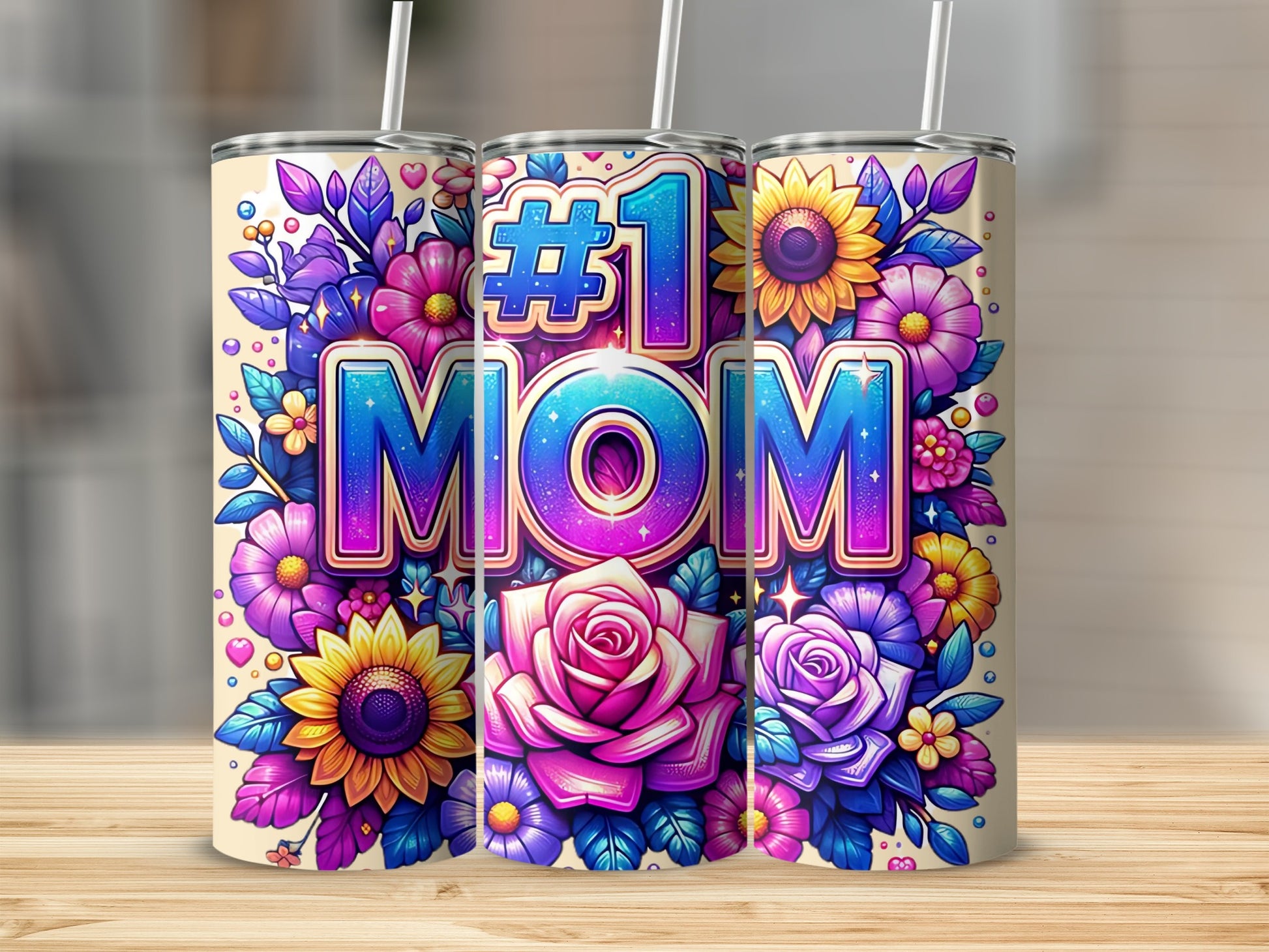 Colorful Floral #1 Mom Tumbler Cup Mom Gift