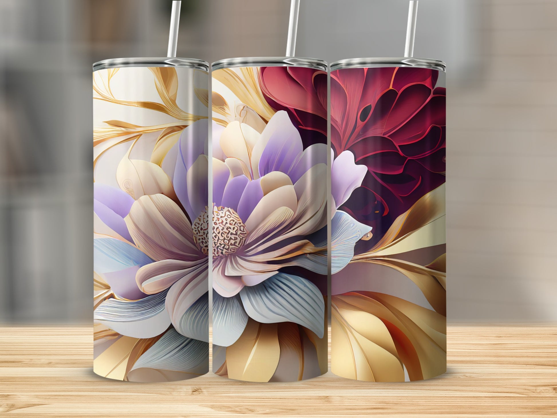 Exquisite Floral Design Tumblers Perfect for Hot or Cold Drinks