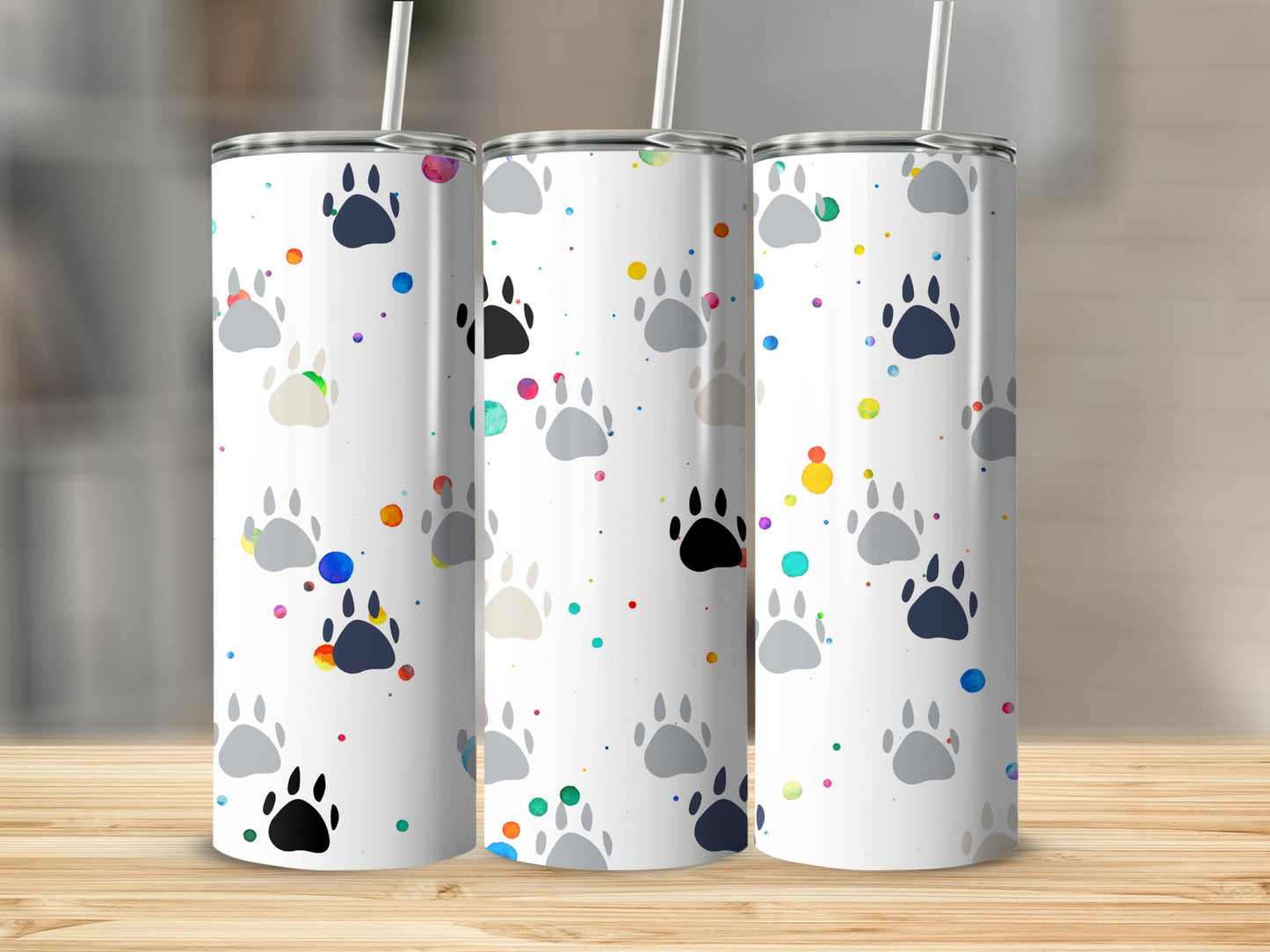 Colorful Paw Print Design Insulated Tumbler Cup