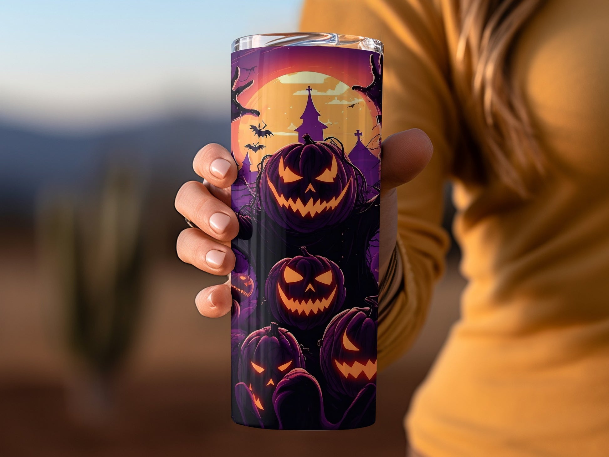 Spooky Halloween Pumpkin Scene Insulated Tumbler