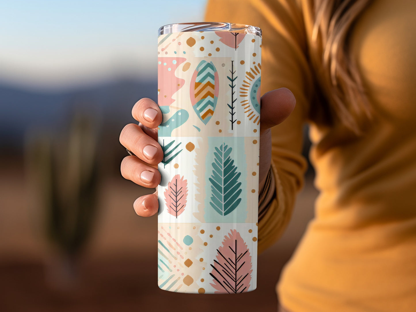 Colorful Abstract Leaves Travel Tumbler for Beverages
