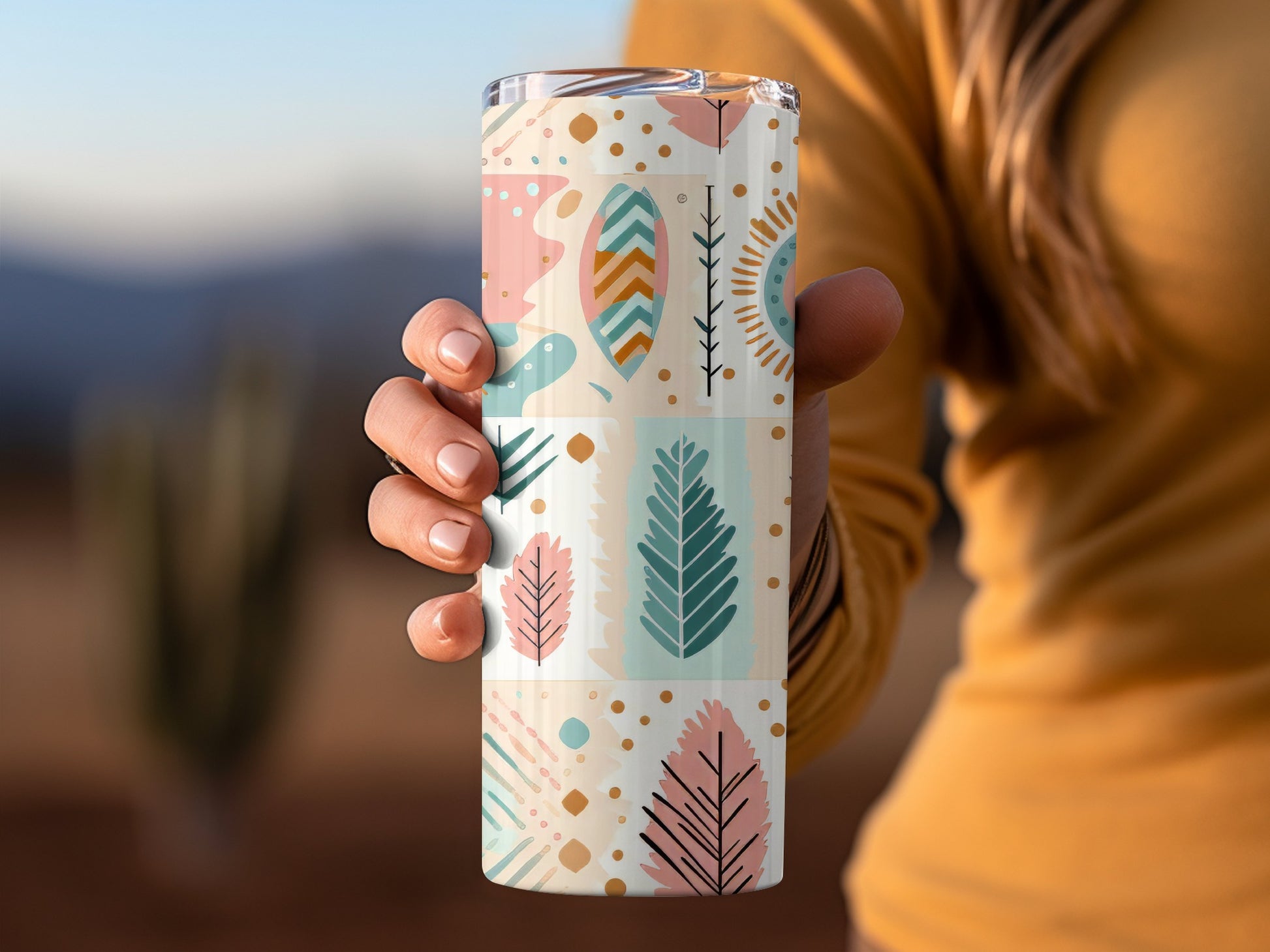Colorful Abstract Leaves Travel Tumbler for Beverages