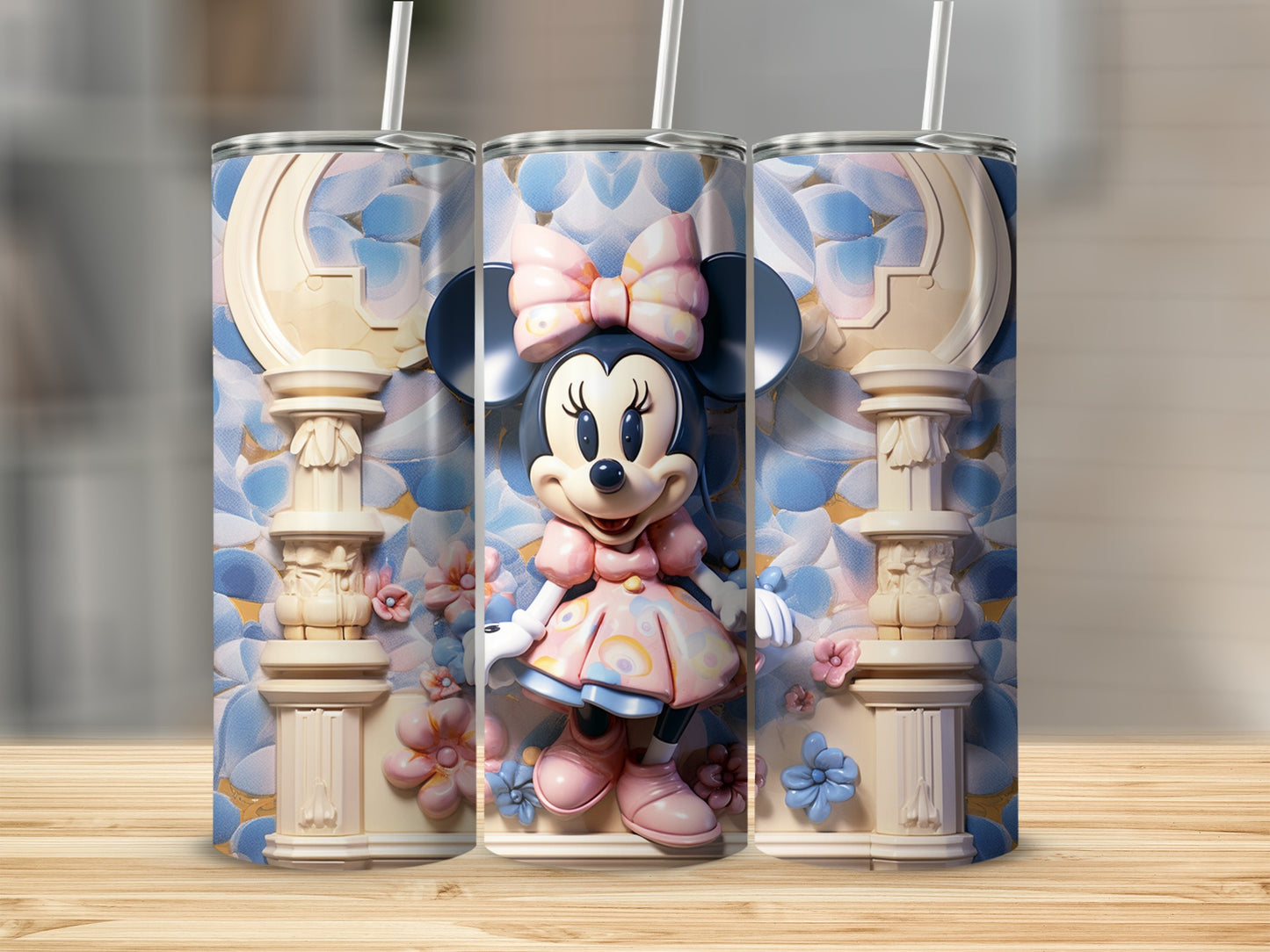Minnie Mouse Floral Background Tumbler Design