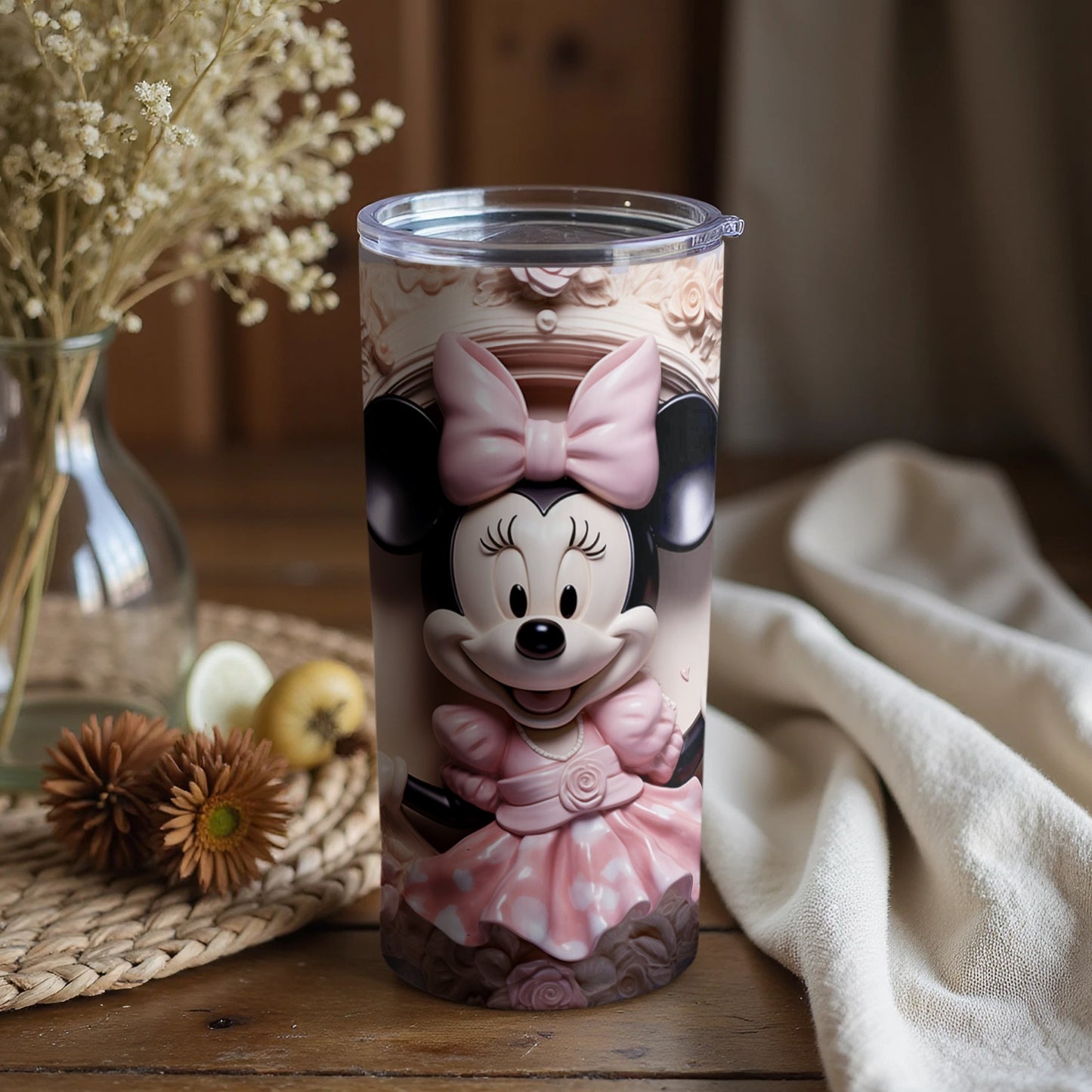 Minnie Mouse Tumbler with Pink Bow and Dress Design