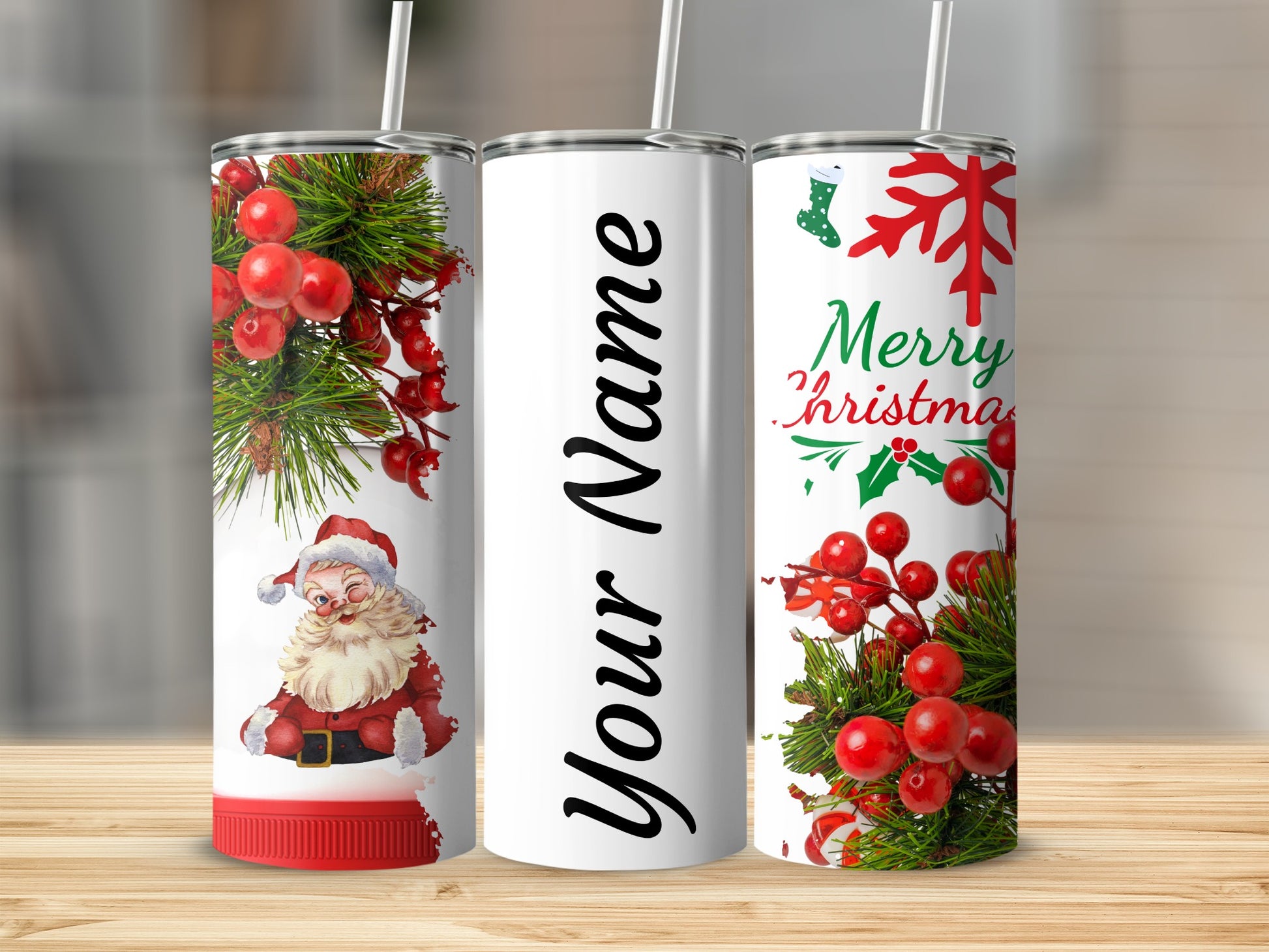 Personalized Merry Christmas Tumbler with Santa Design