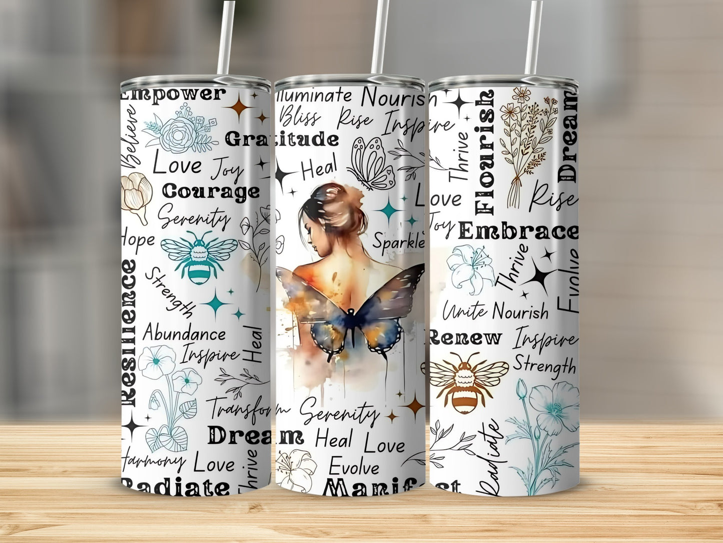 Inspirational Quote and Butterfly Tumbler Cup