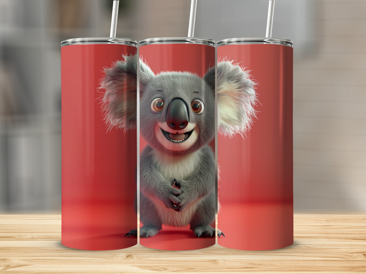 Happy Koala Design Red Background Tumbler product type