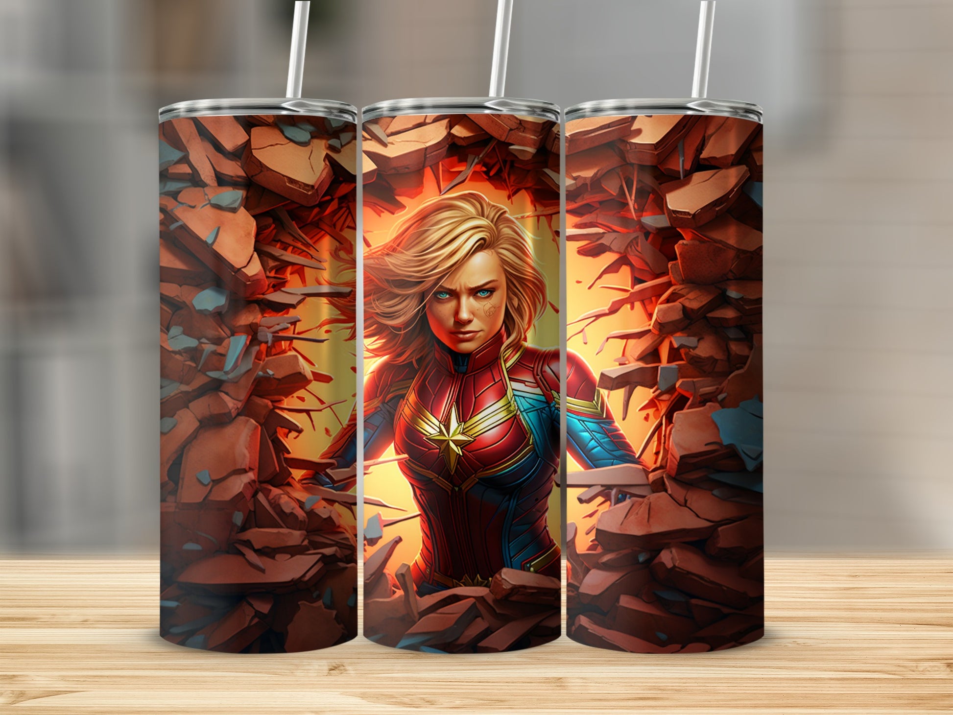 Superhero Breaking Through Wall Design Tumbler