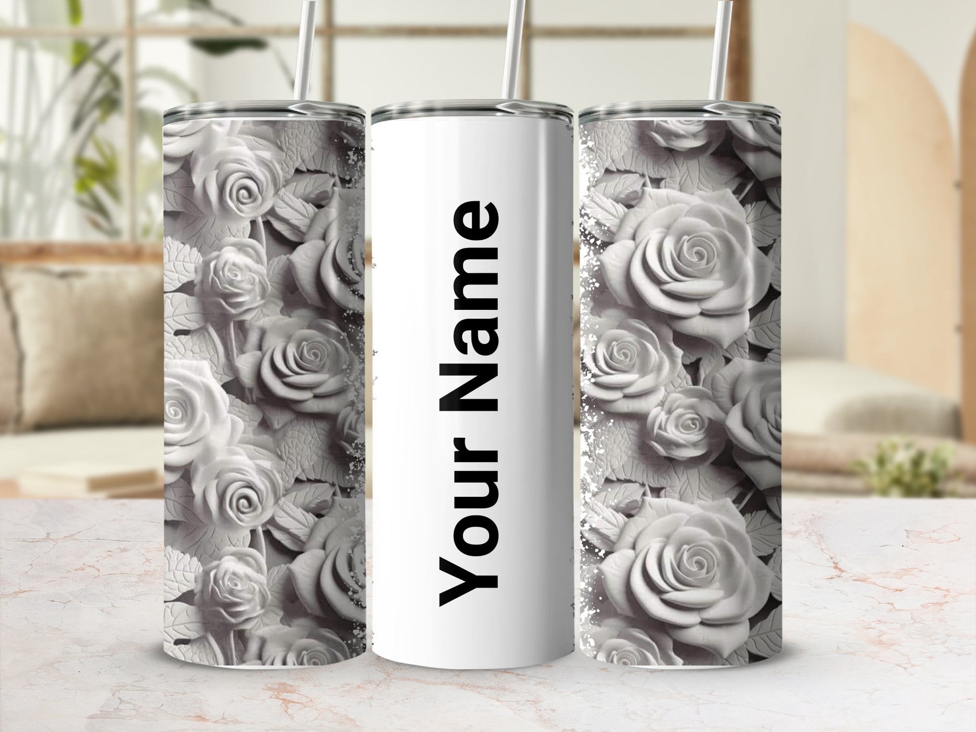 Personalized Floral Print Custom Name Tumbler Cup