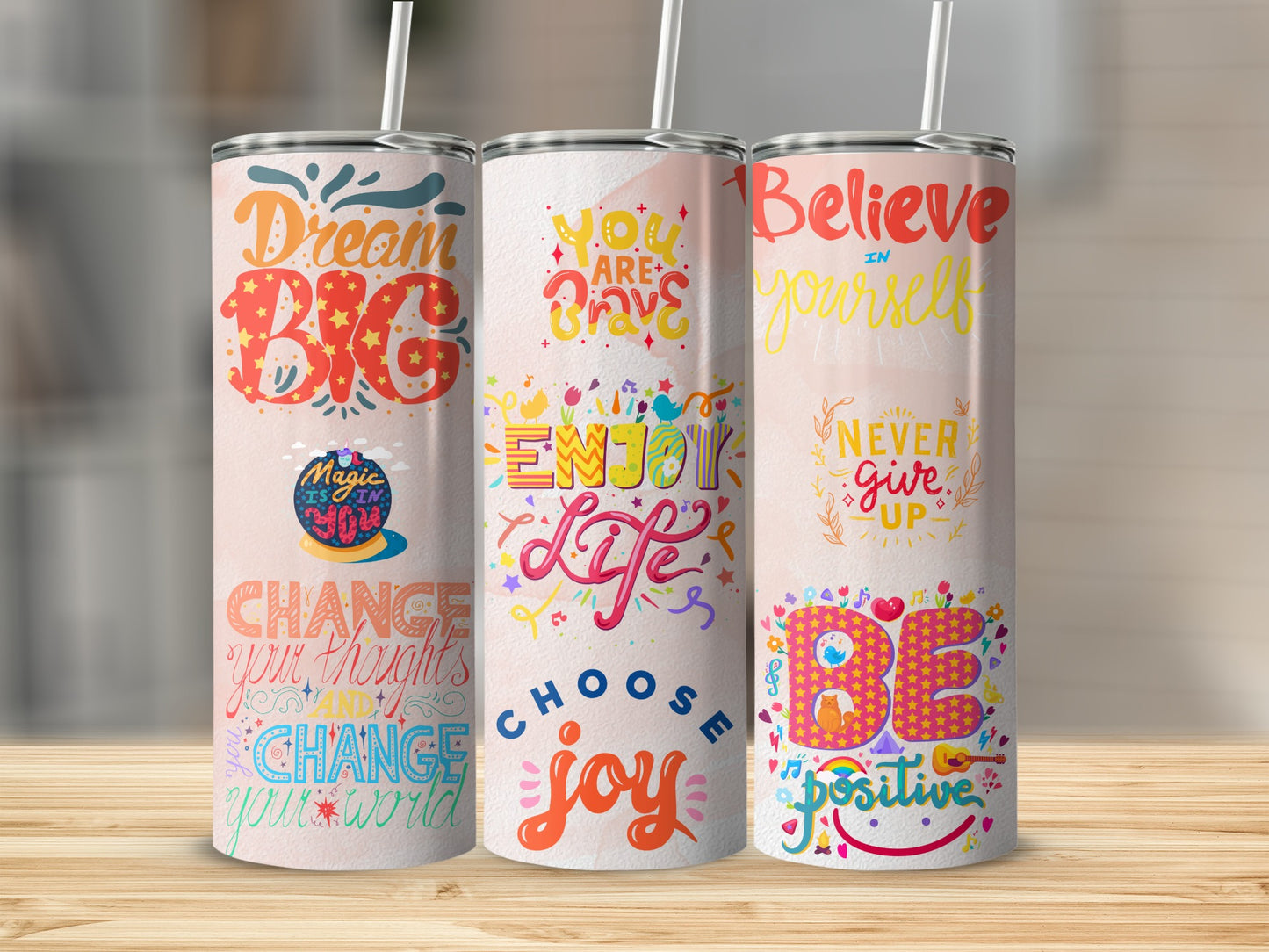 Motivational Quotes on Colorful Tumblers for Everyday Use