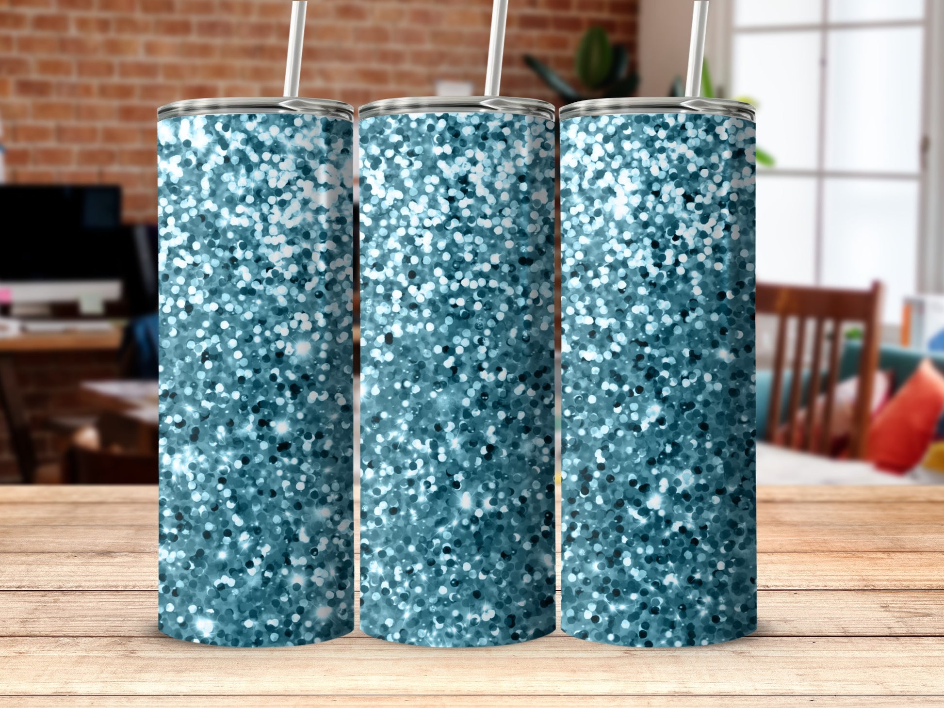 Glittering Blue Speckle Design Drinkware Tumblers