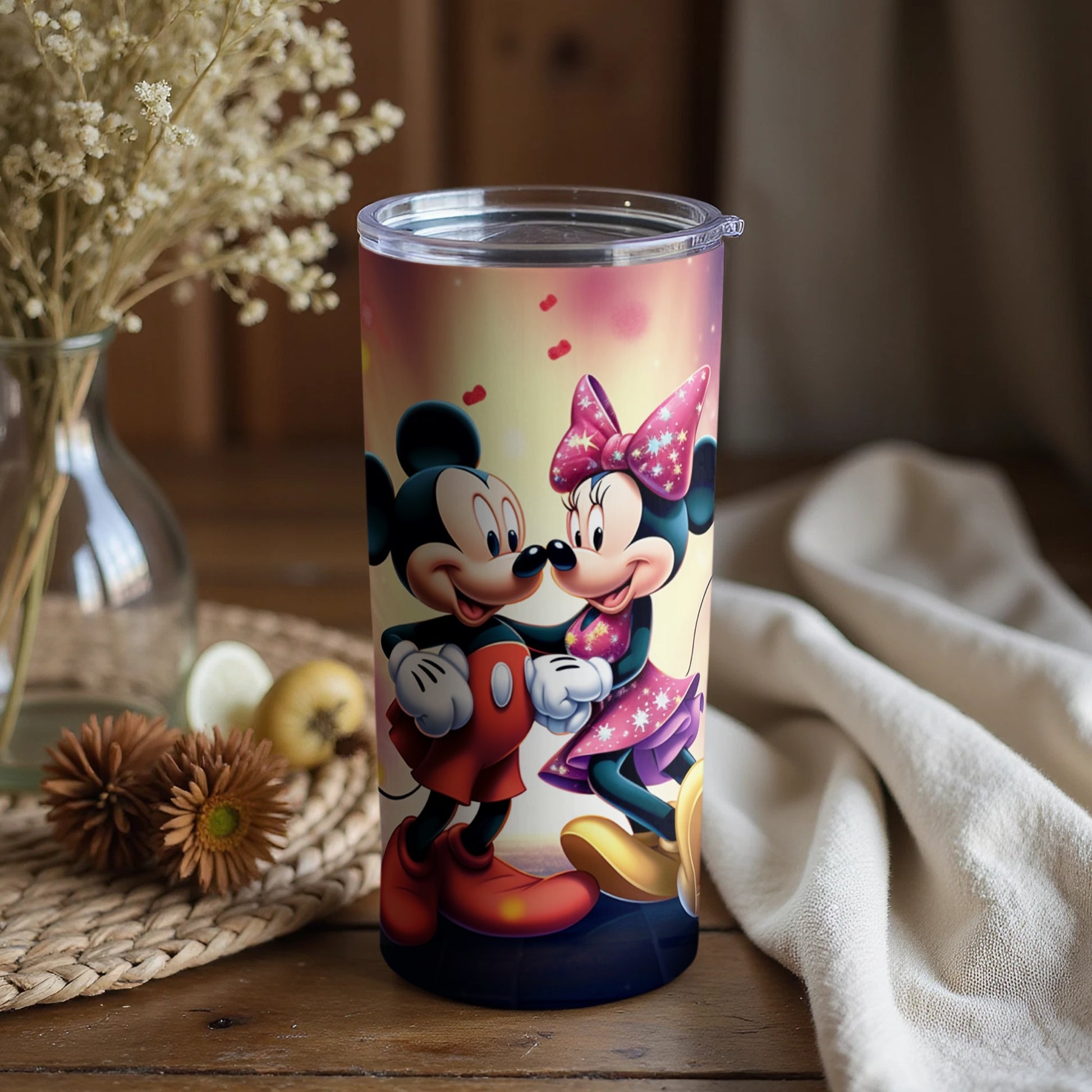 Mickey and Minnie Mouse Tumbler with Floral Design