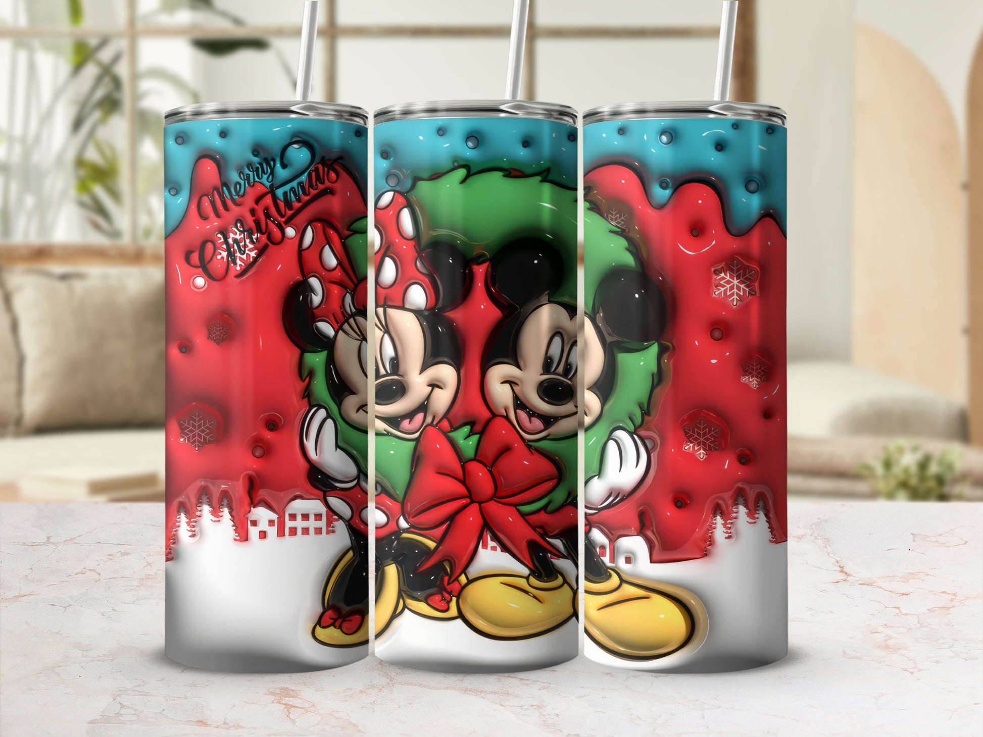 Merry Christmas Mickey and Minnie Mouse Tumbler