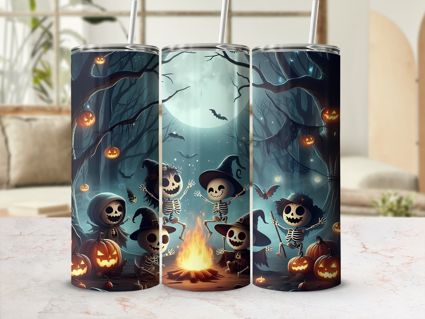 Halloween Skeletons and Pumpkins Tumbler Halloween product