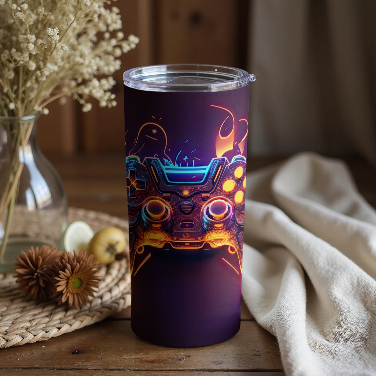Futuristic Gaming Console Themed Purple Tumbler Cup