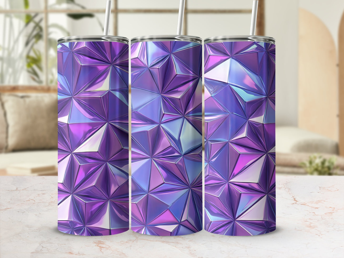 Iridescent Crystal Facets Geometric Pattern Tumblers