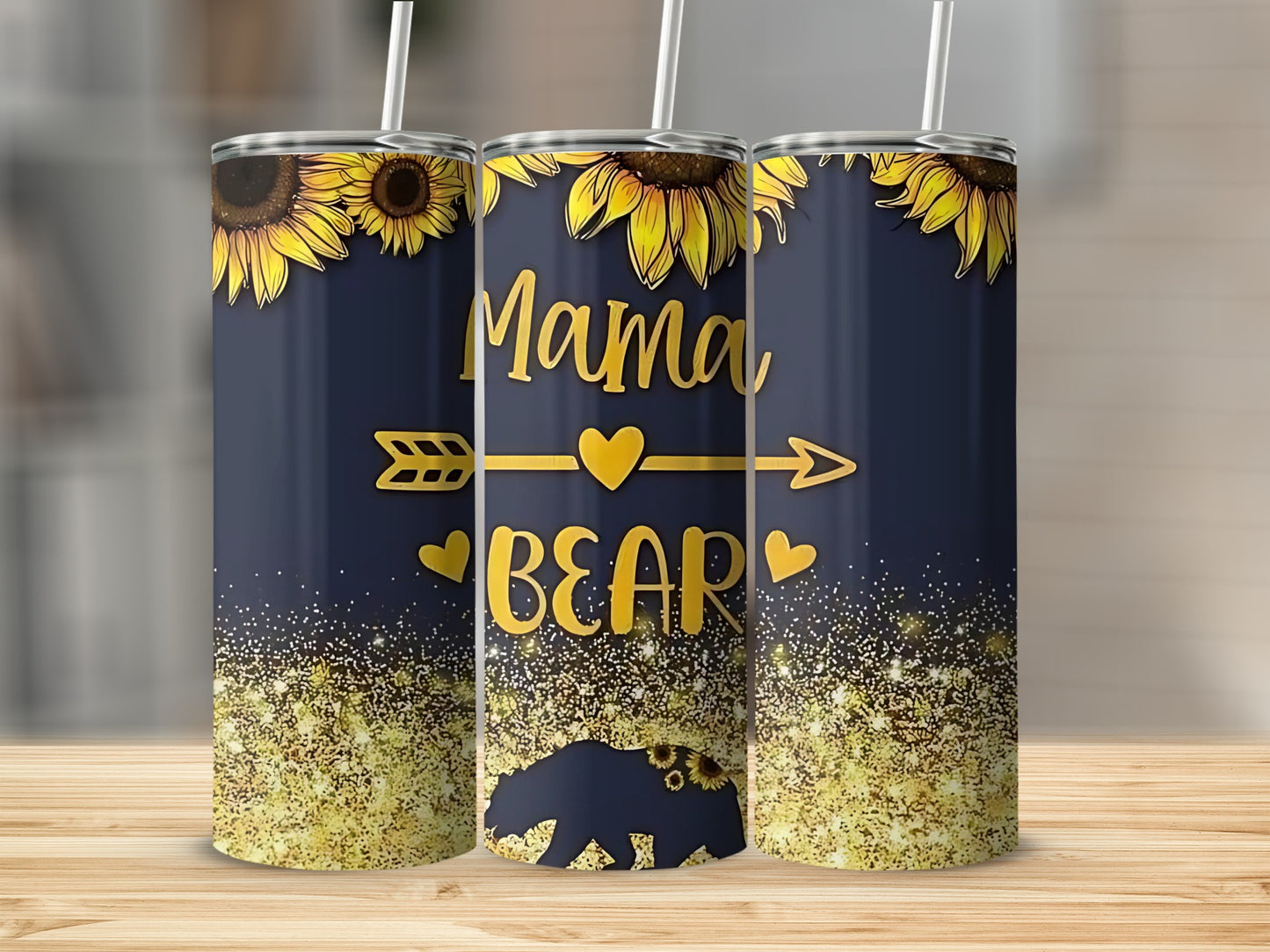 Mama Bear Sunflower and Glitter Design Tumbler