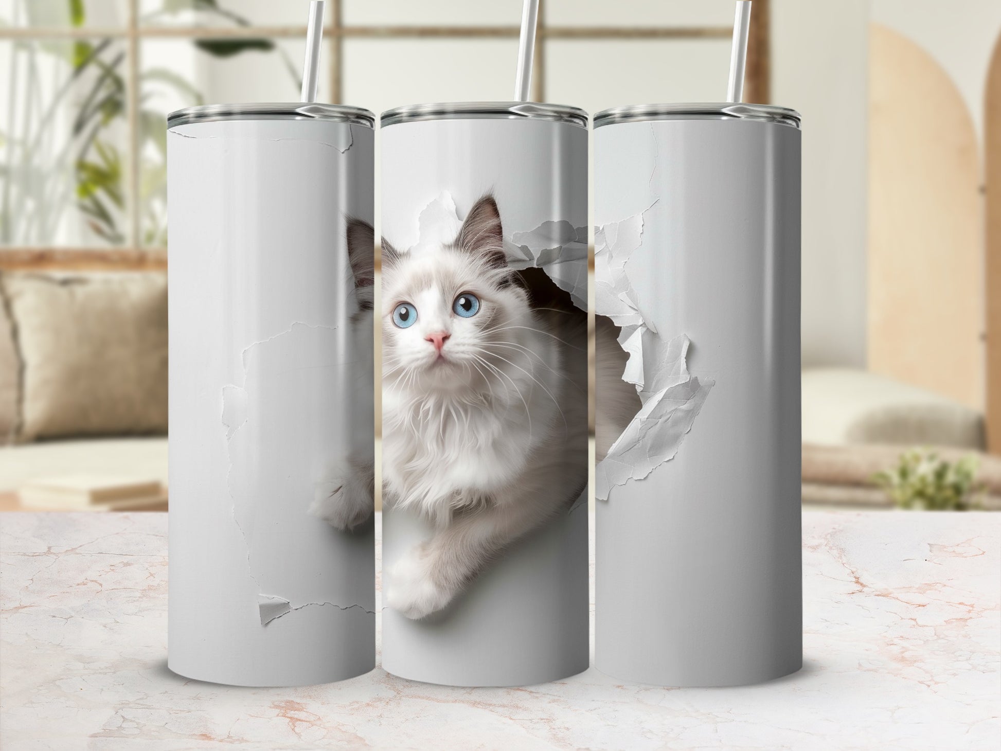 Ragdoll Cat Peeking Ripped Wall Design Tumbler product type