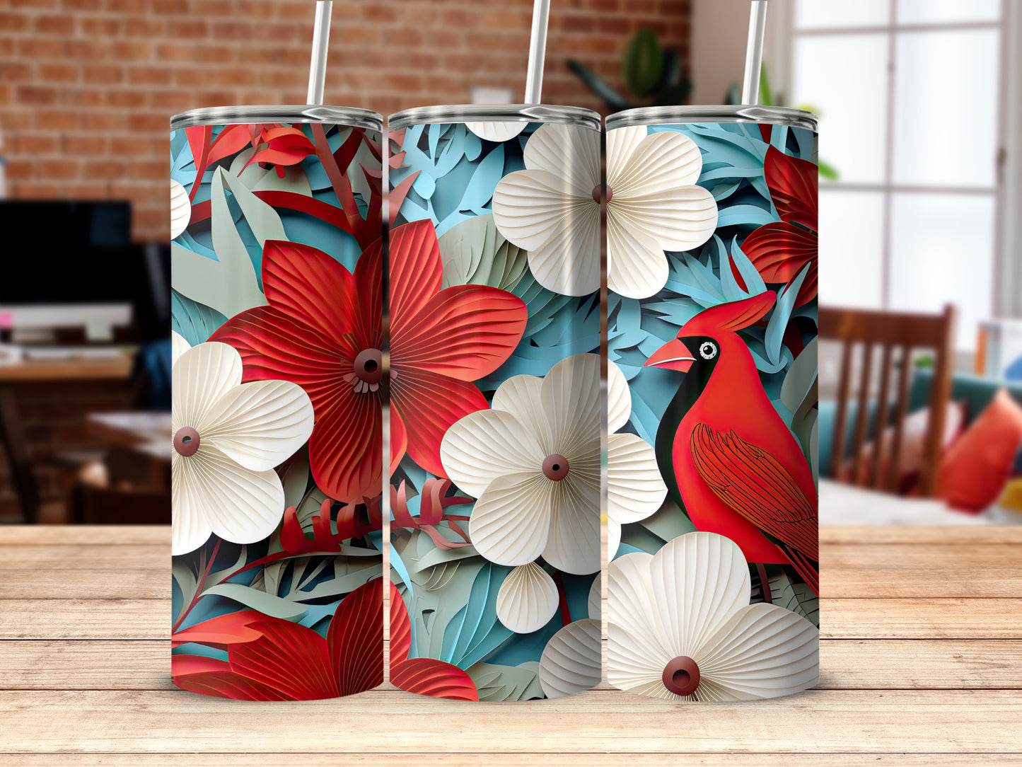 Red Cardinal and Flowers Insulated Tumbler Gift