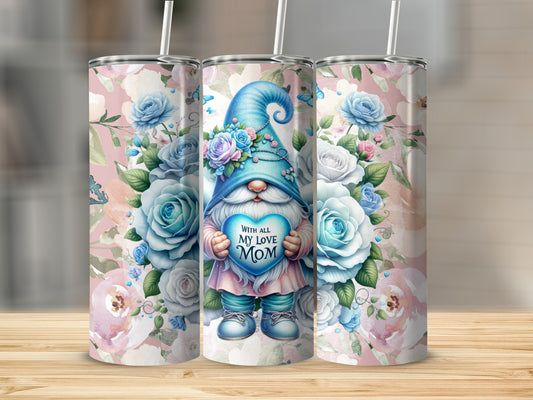 Cute Mother's Day Gnome and Rose Floral Pattern Tumbler