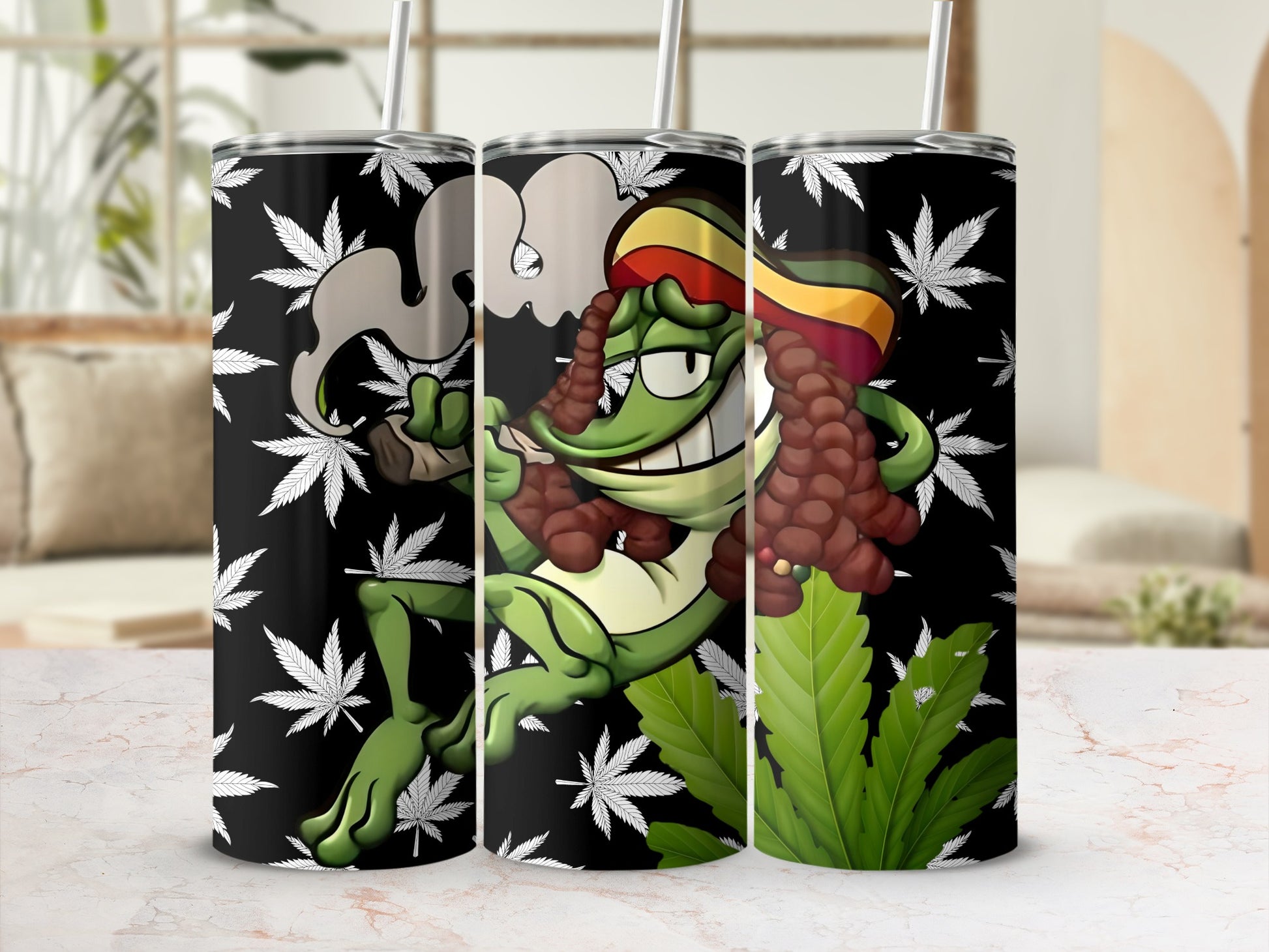Funky Rasta Frog and Leaf Design Insulated Tumbler