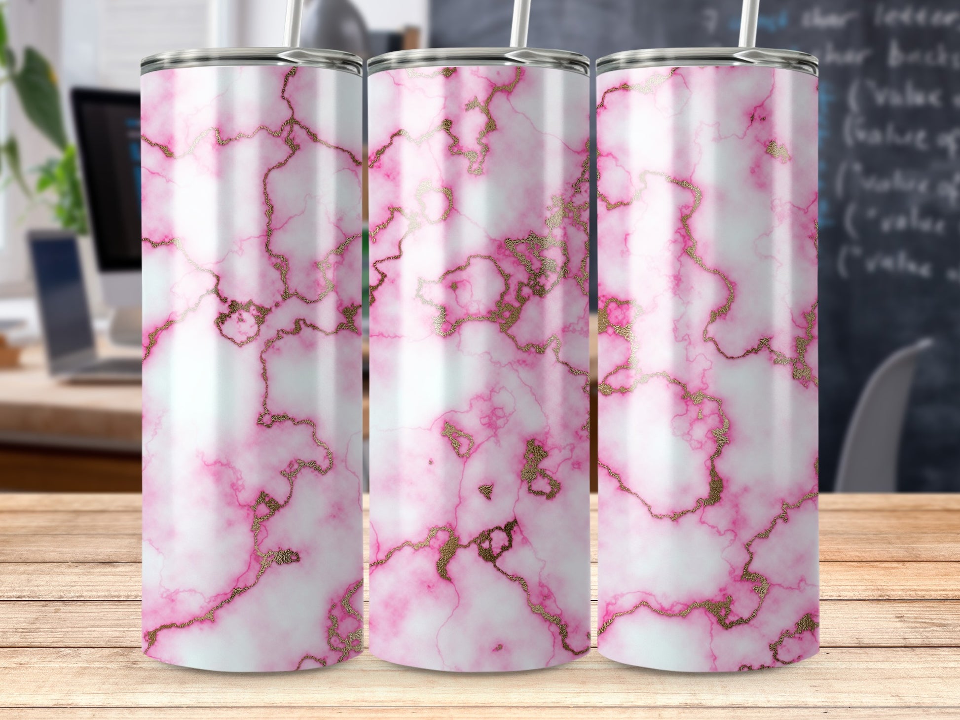 Pink Gold Marble Veins Design Tumbler Product