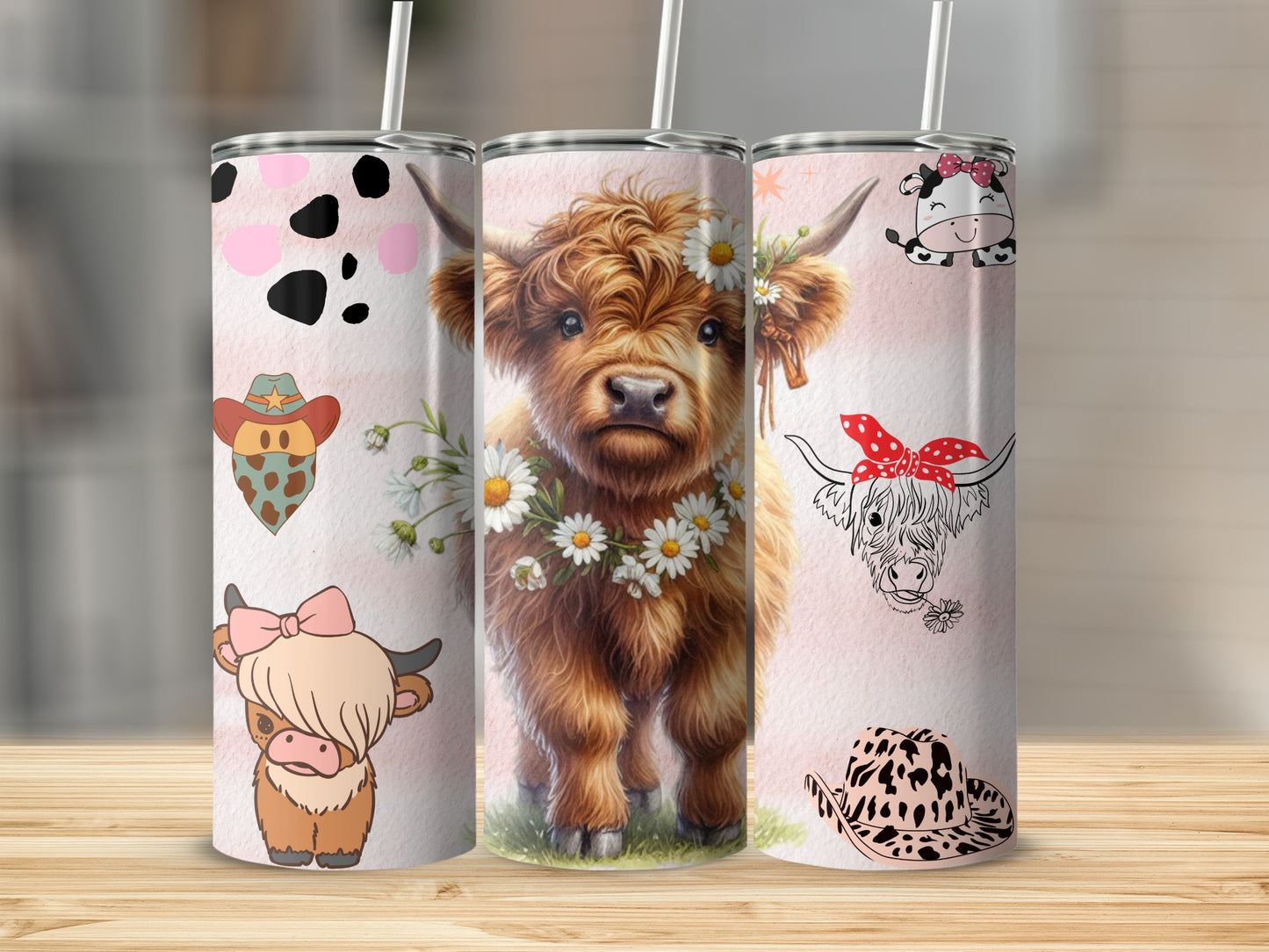 Cute Highland Cattle and Cow Print Drinkware Tumblers