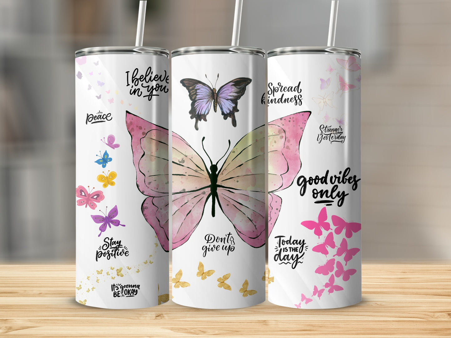 Motivational Butterfly Themed Tumblers Set with Quotes
