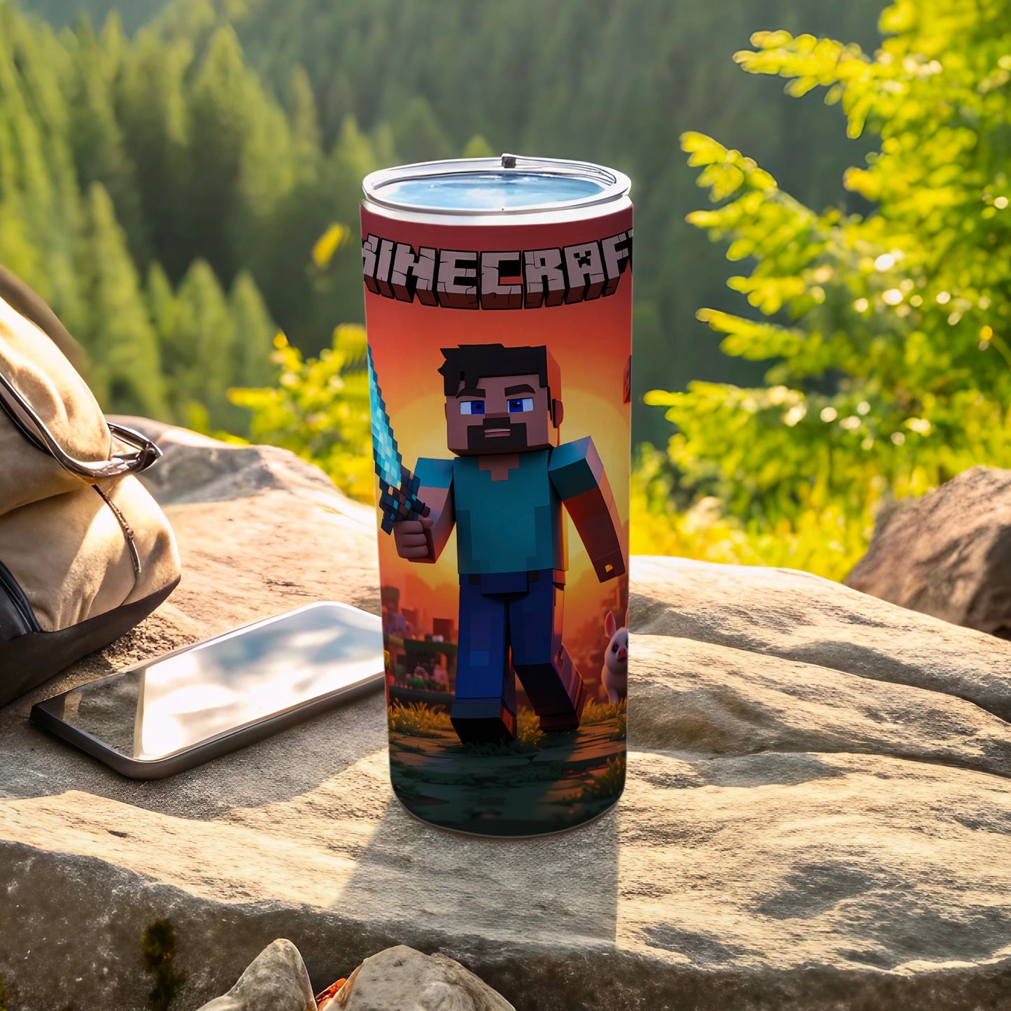 Vibrant Minecraft Adventure Themed Tumbler for Gamers