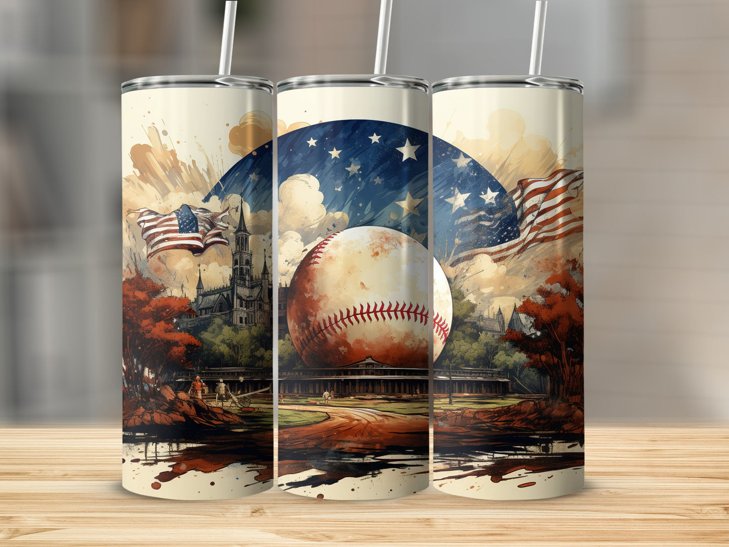 Patriotic Baseball Design Stainless Steel Tumbler