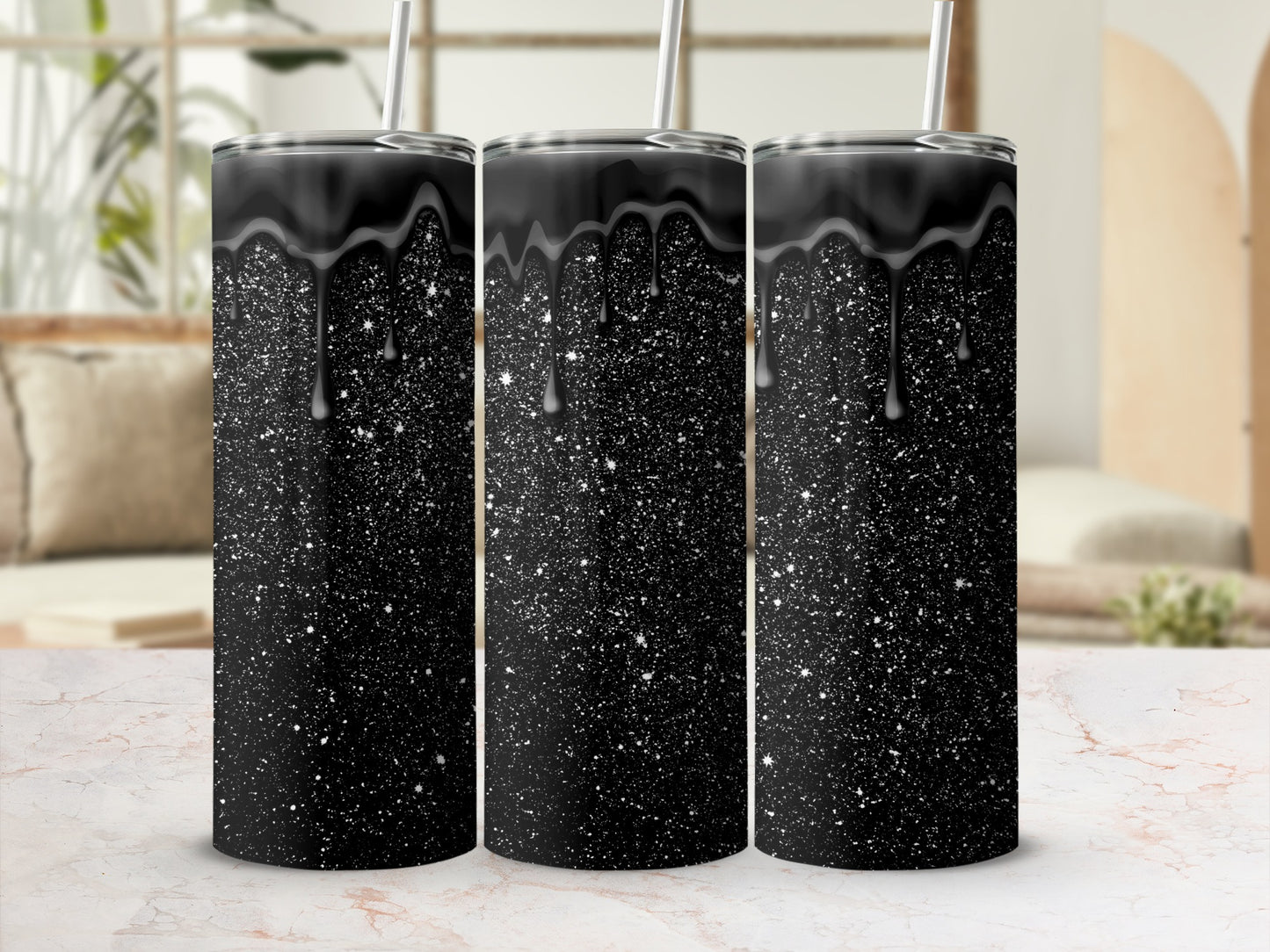 Elegant Black and Silver Glitter Tumbler Design