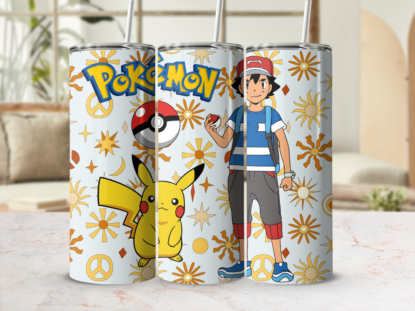 Pokemon Pikachu And Ash Design Tumbler Cup