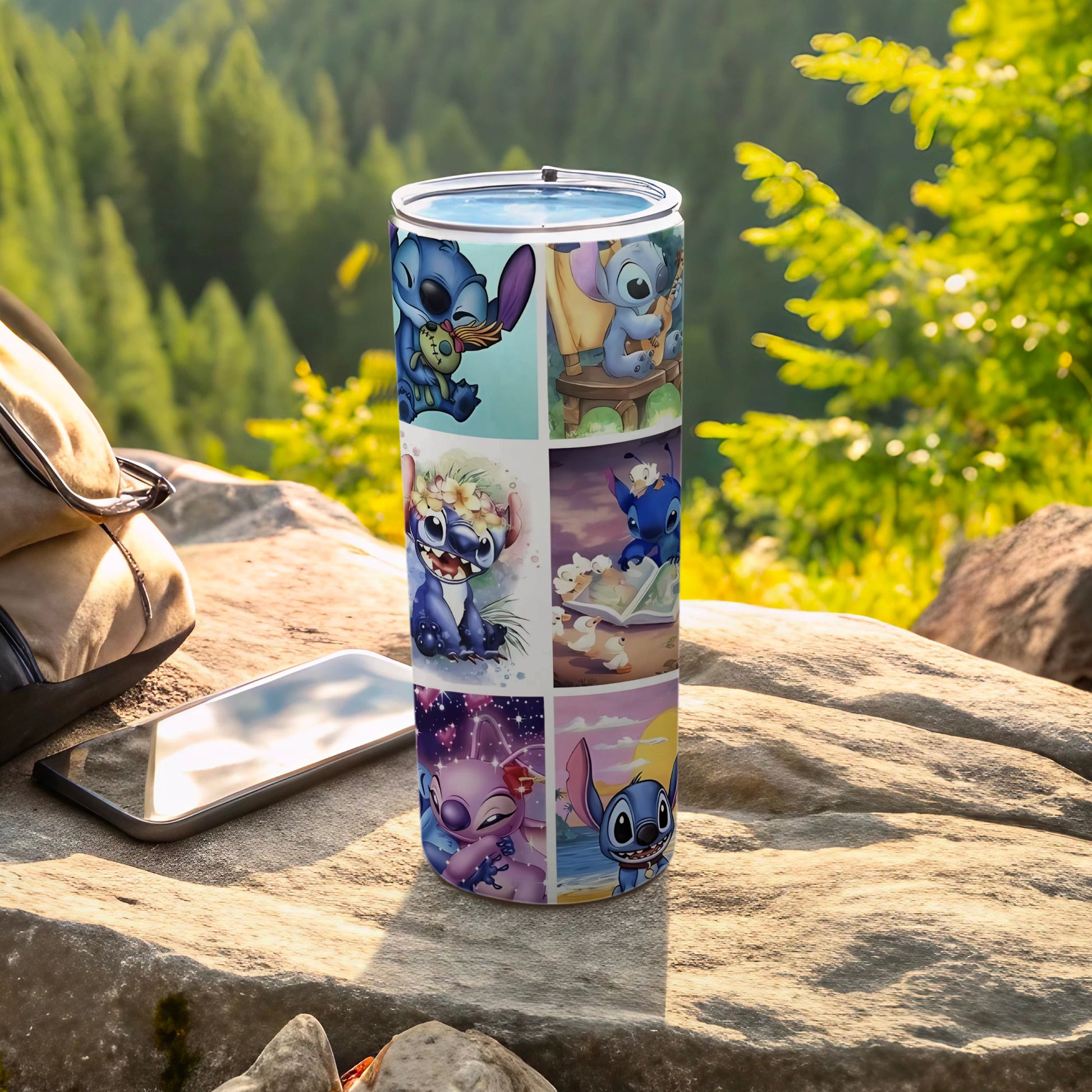 Stitch Themed Travel Tumbler with Colorful Cartoon Print