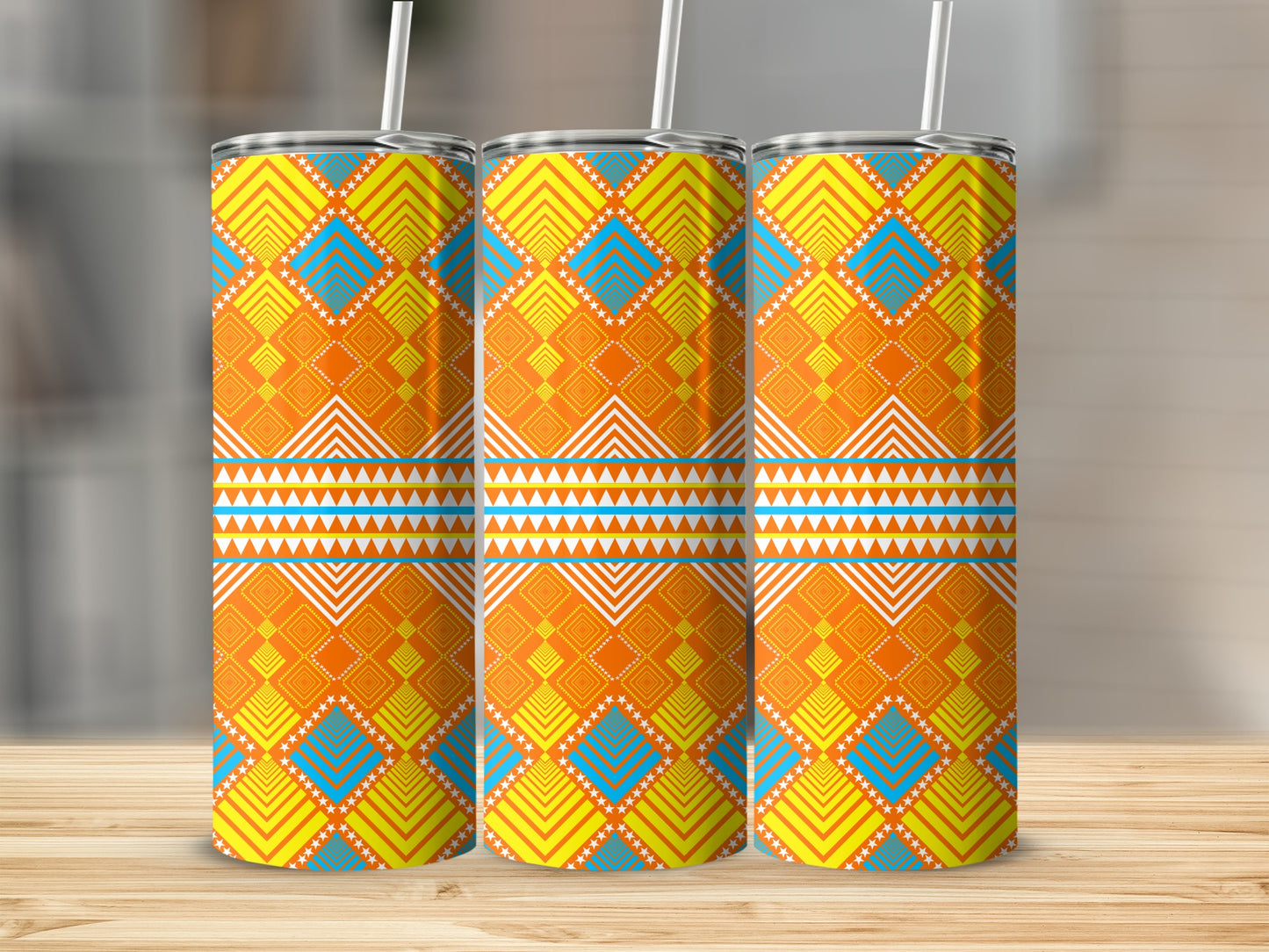 Vibrant Geometric Patterned Tumbler Bottle Drinkware