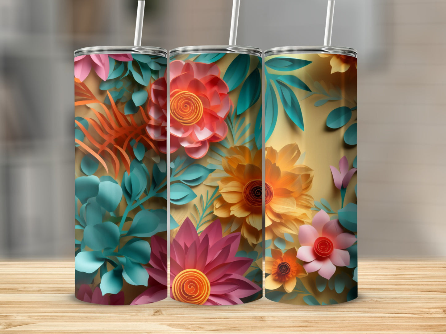 Vibrant Floral Design Insulated Tumbler 20oz