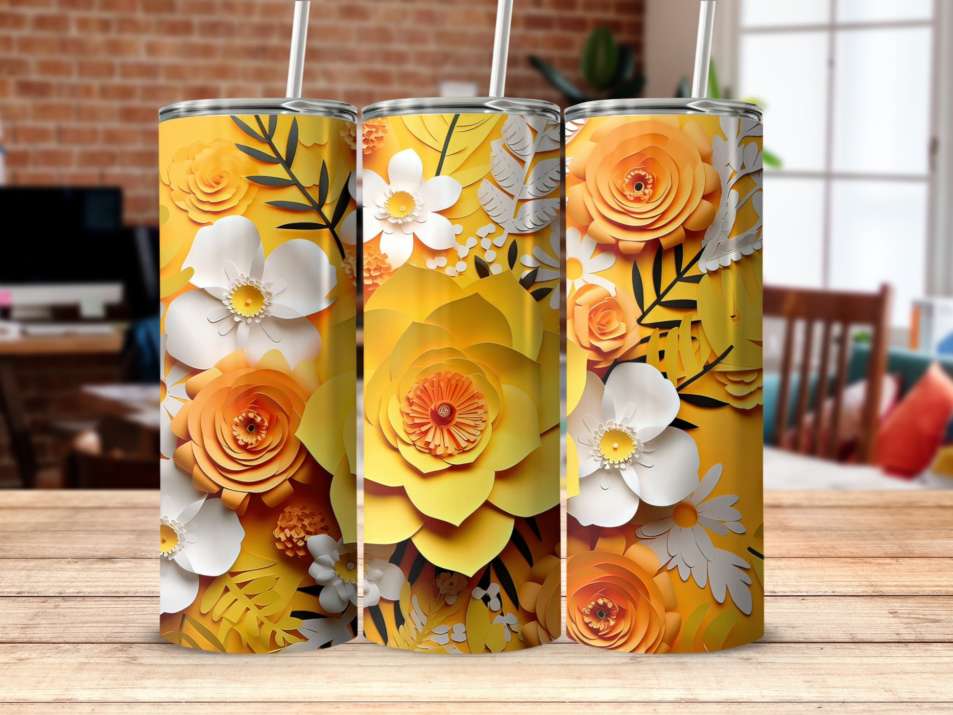 Vibrant Yellow Floral Design Insulated Tumbler