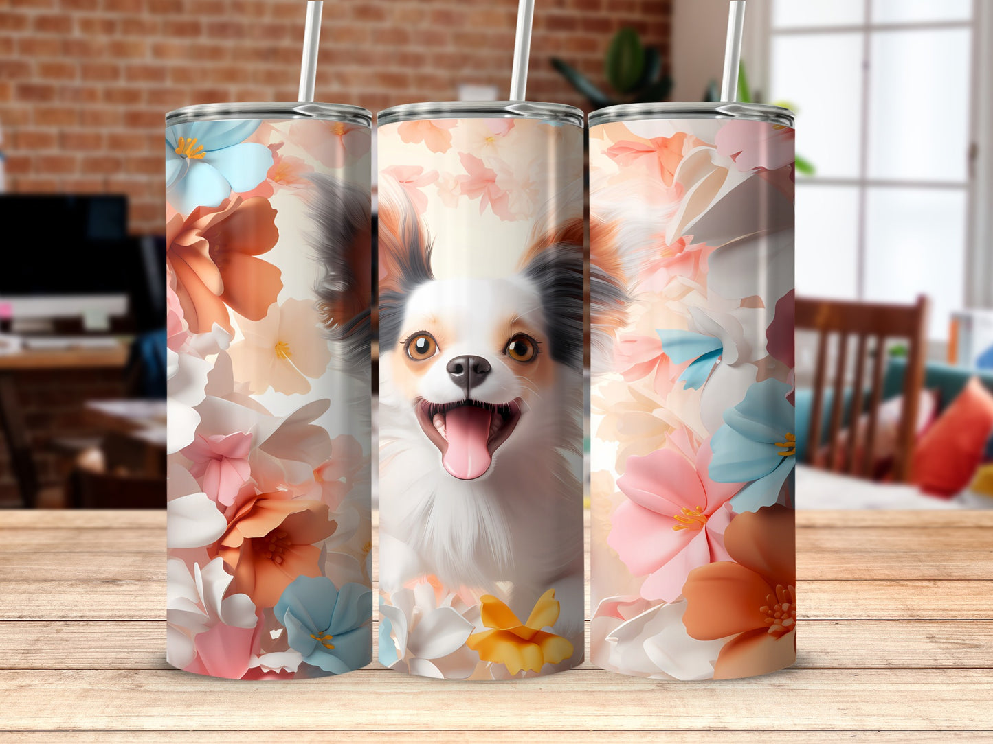 Exuberant Papillon Dog Bloom Pet Pattern Tumbler product type