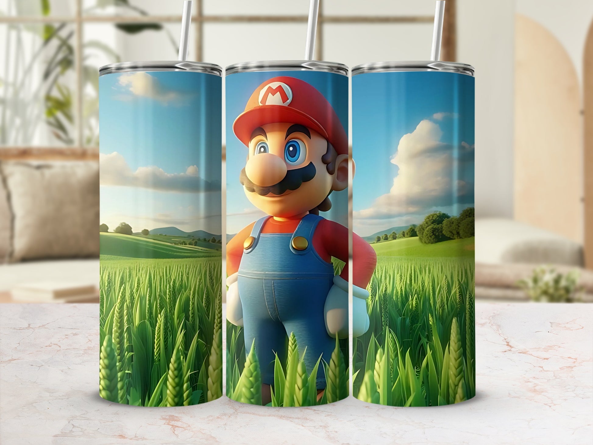 Vibrant Mario in Lush Field Design Tumbler Product
