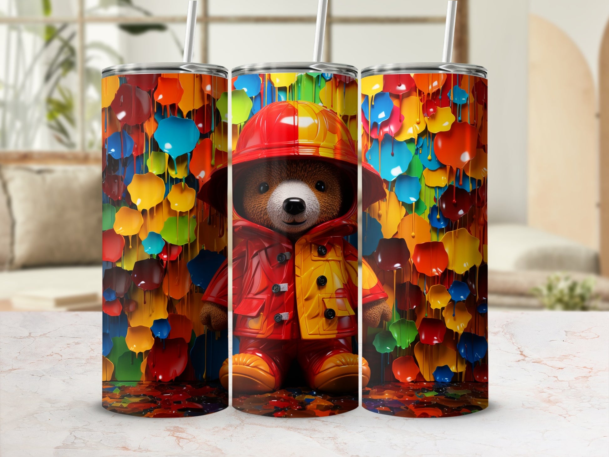 Colorful Bear Art and Splashes Insulated Tumbler